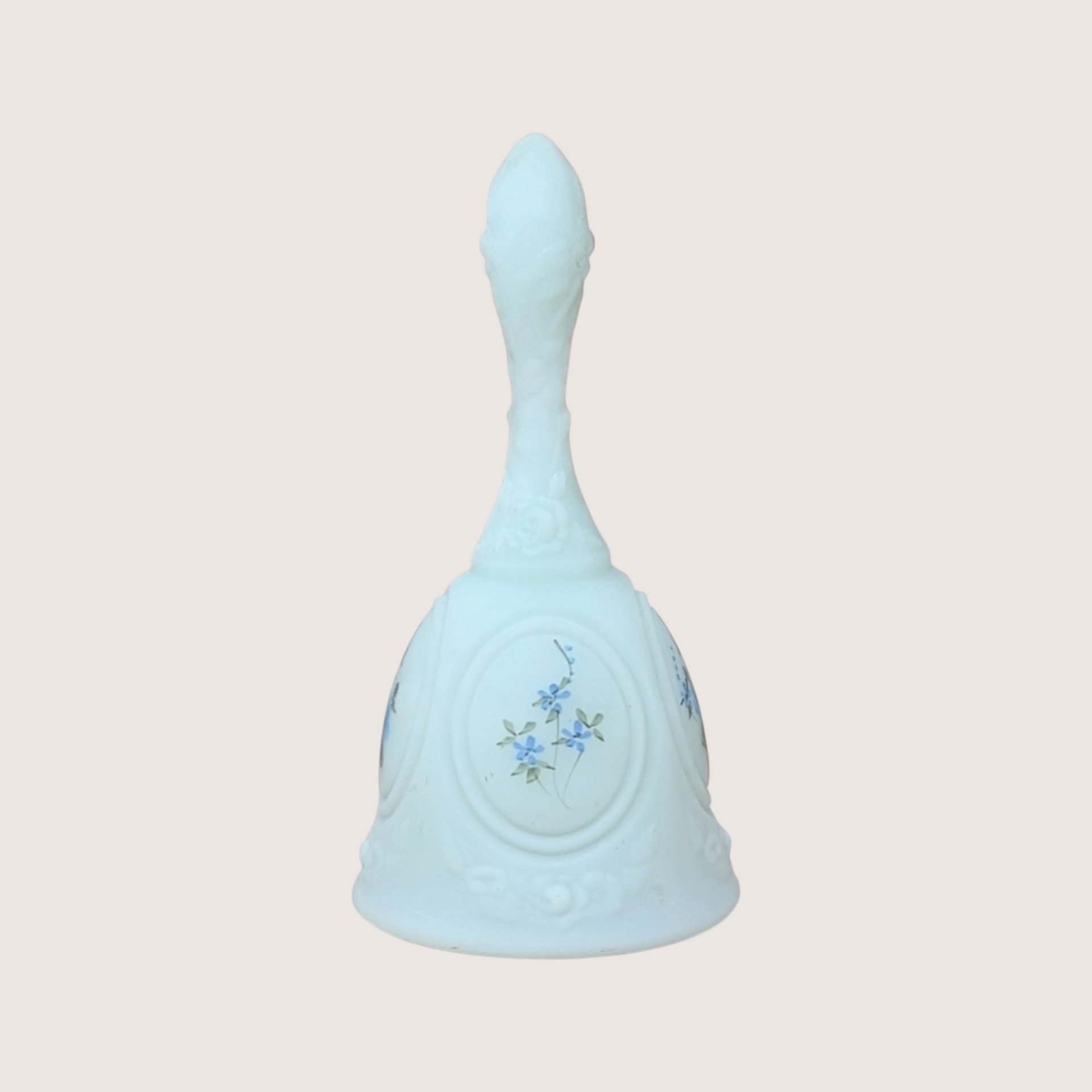 Vintage Fenton Hand Painted and Signed Blue Glass Bell