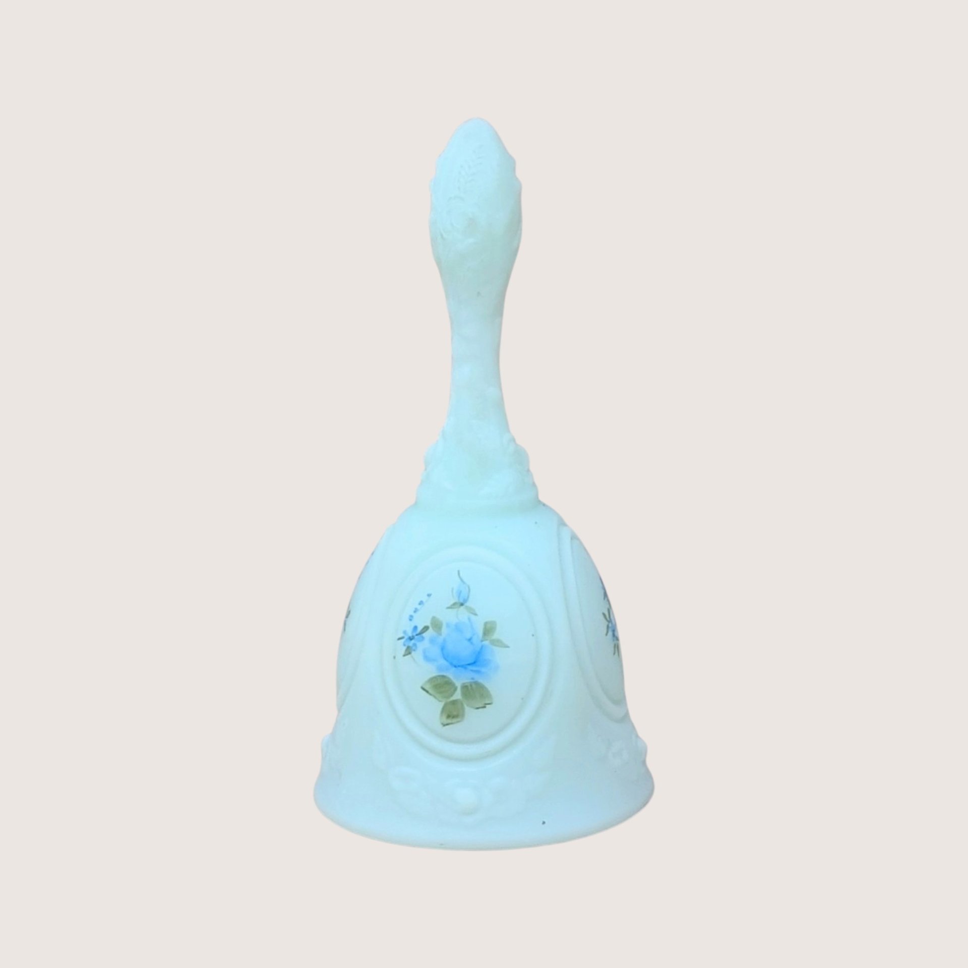 Vintage Fenton Hand Painted and Signed Blue Glass Bell