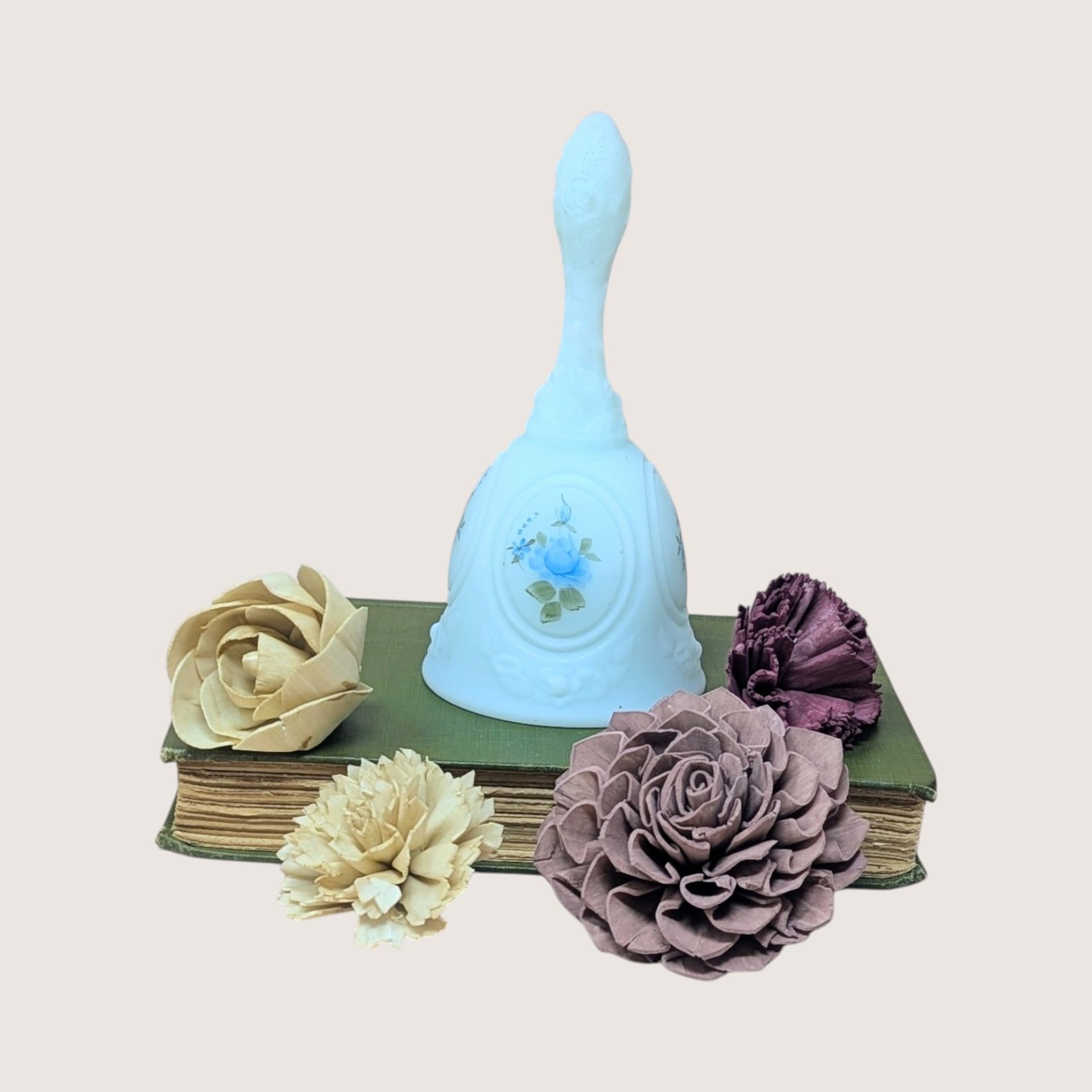 Vintage Fenton Hand Painted Blue Glass Bell