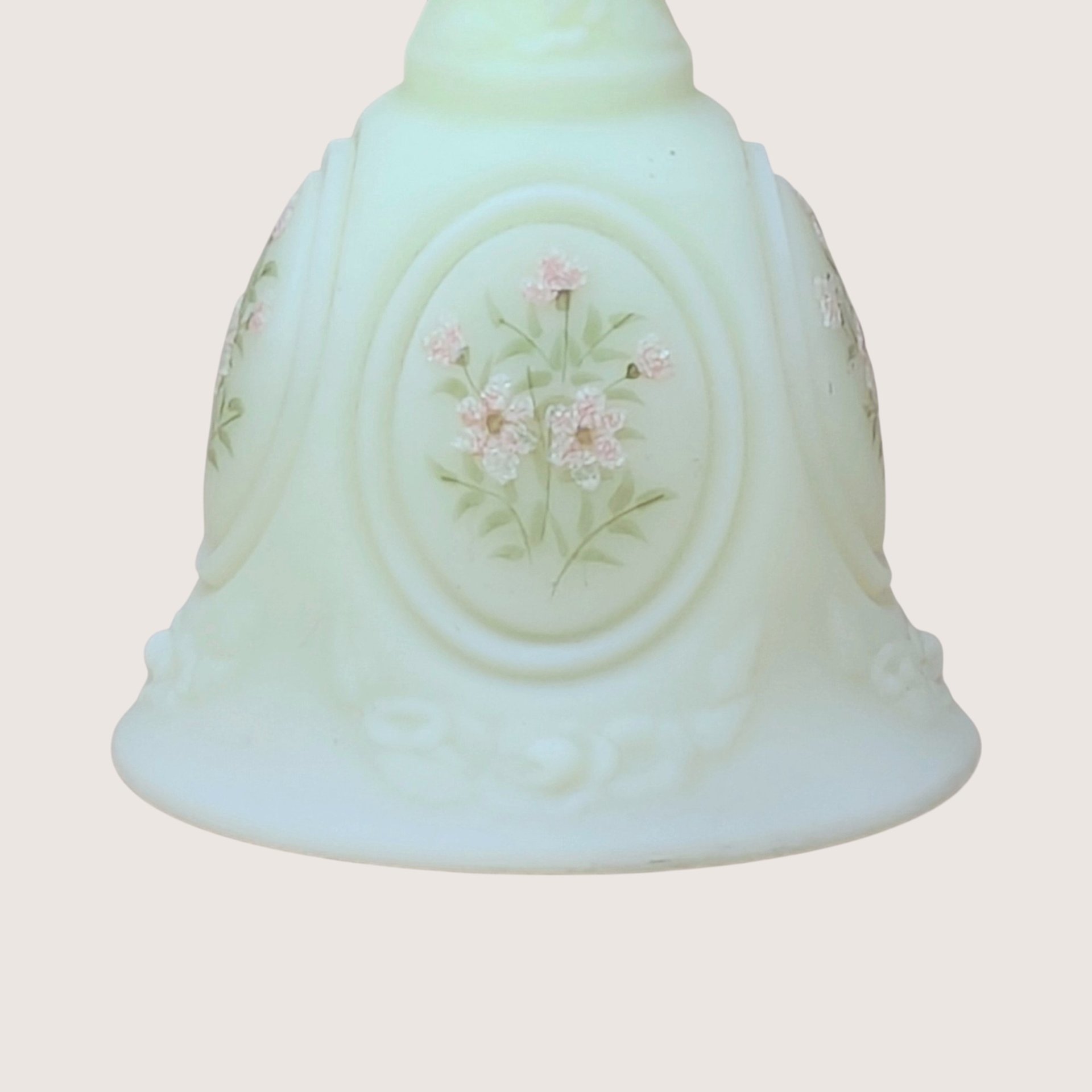 Vintage Fenton Custard Satin Hand Painted Bell
