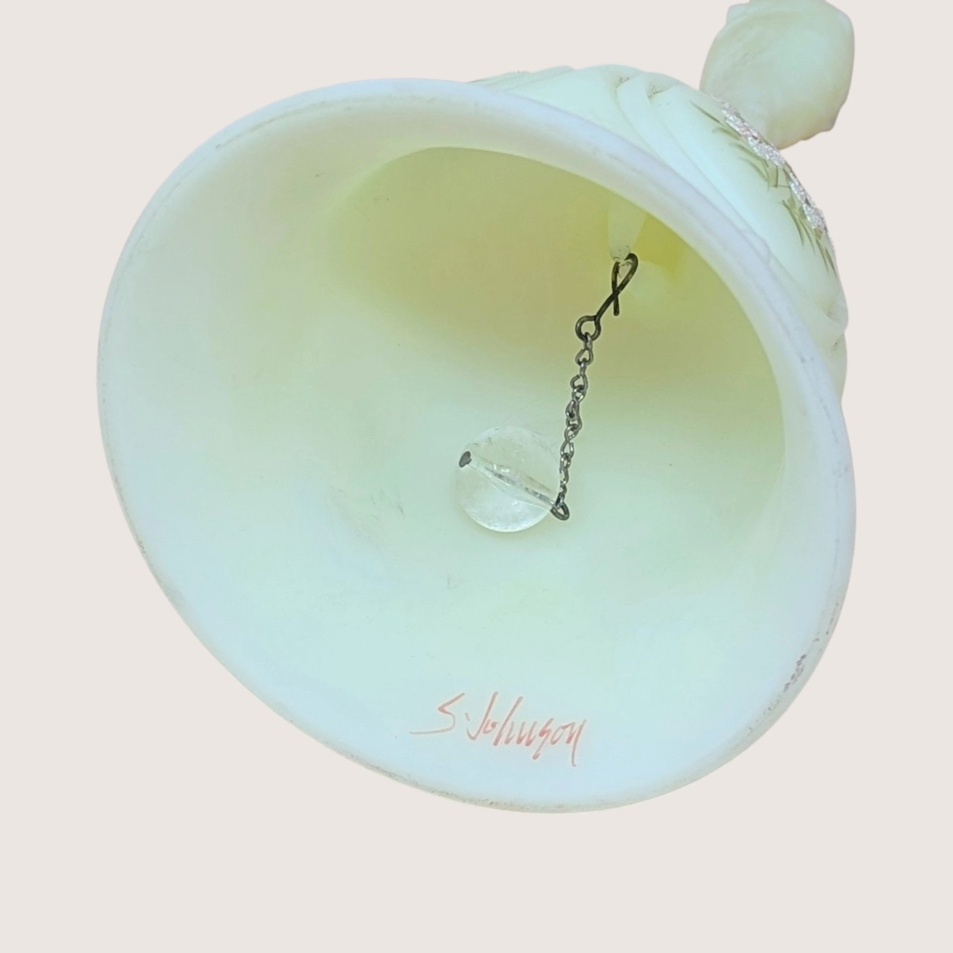 Vintage Fenton Custard Satin Hand Painted Bell