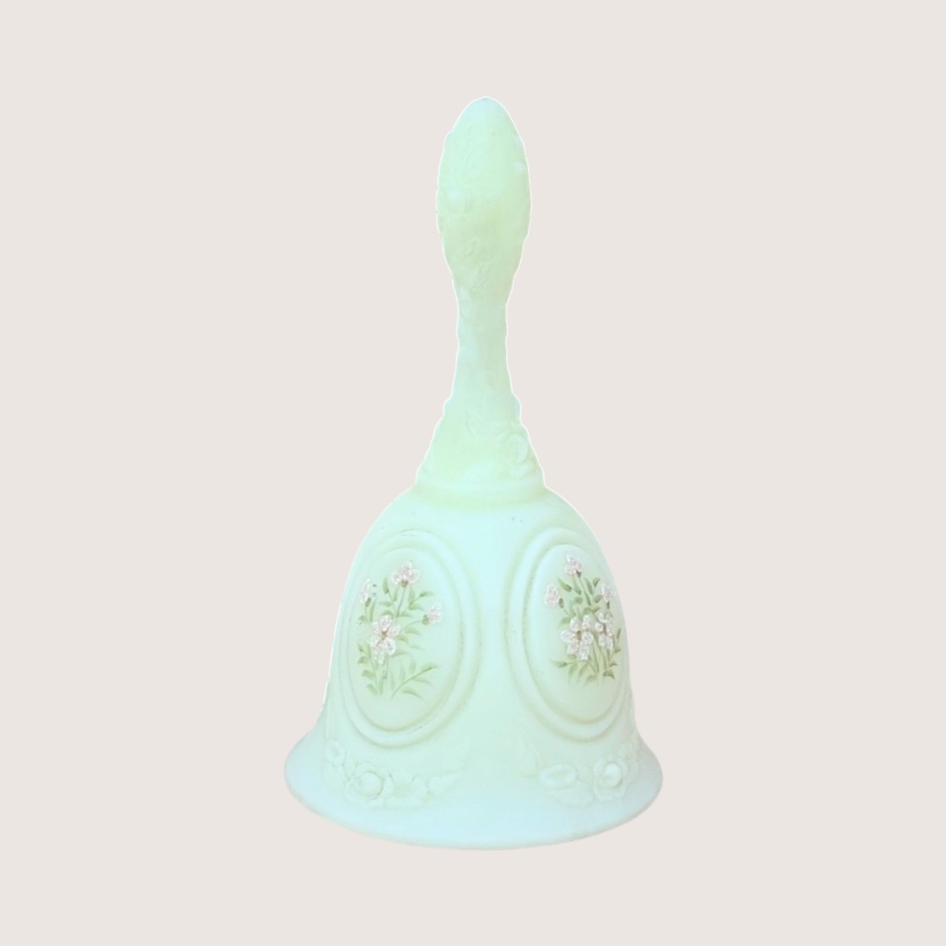 Vintage Fenton Custard Satin Hand Painted Bell