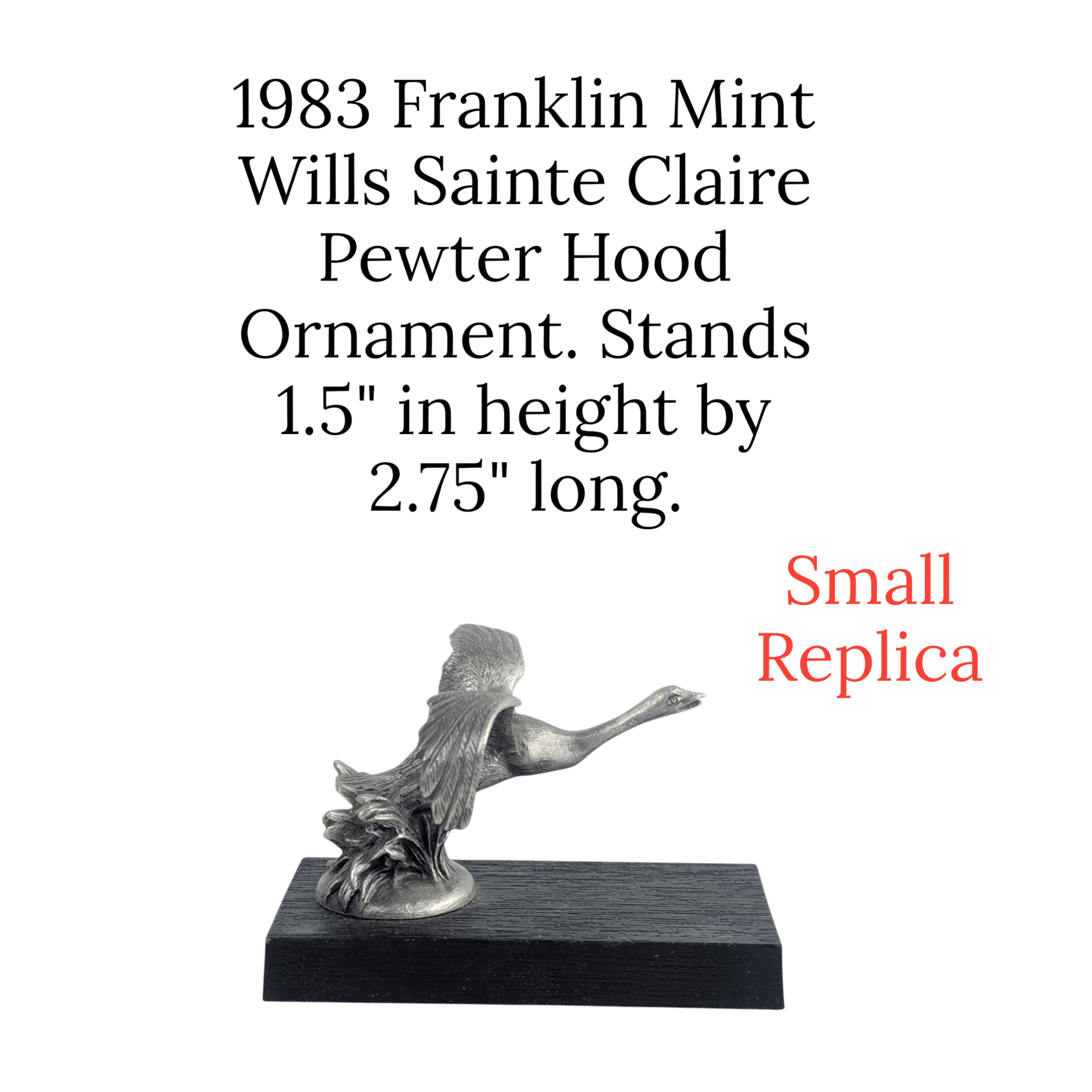 Vintage 1983 Franklin Mint Wills Sainte Claire Pewter Hood Ornament Replica