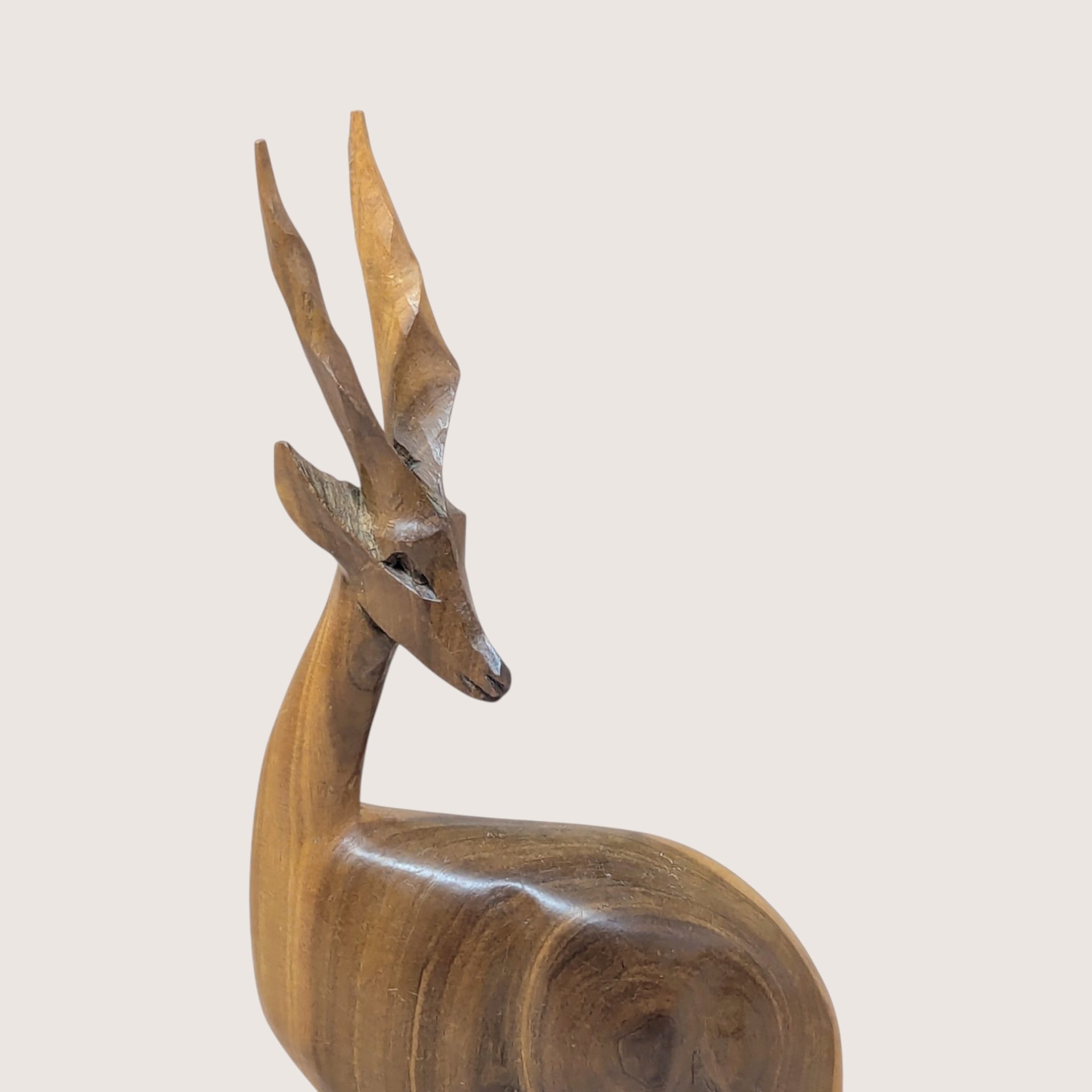 1960s Hand Carved Wood Seated Gazelle Figurine