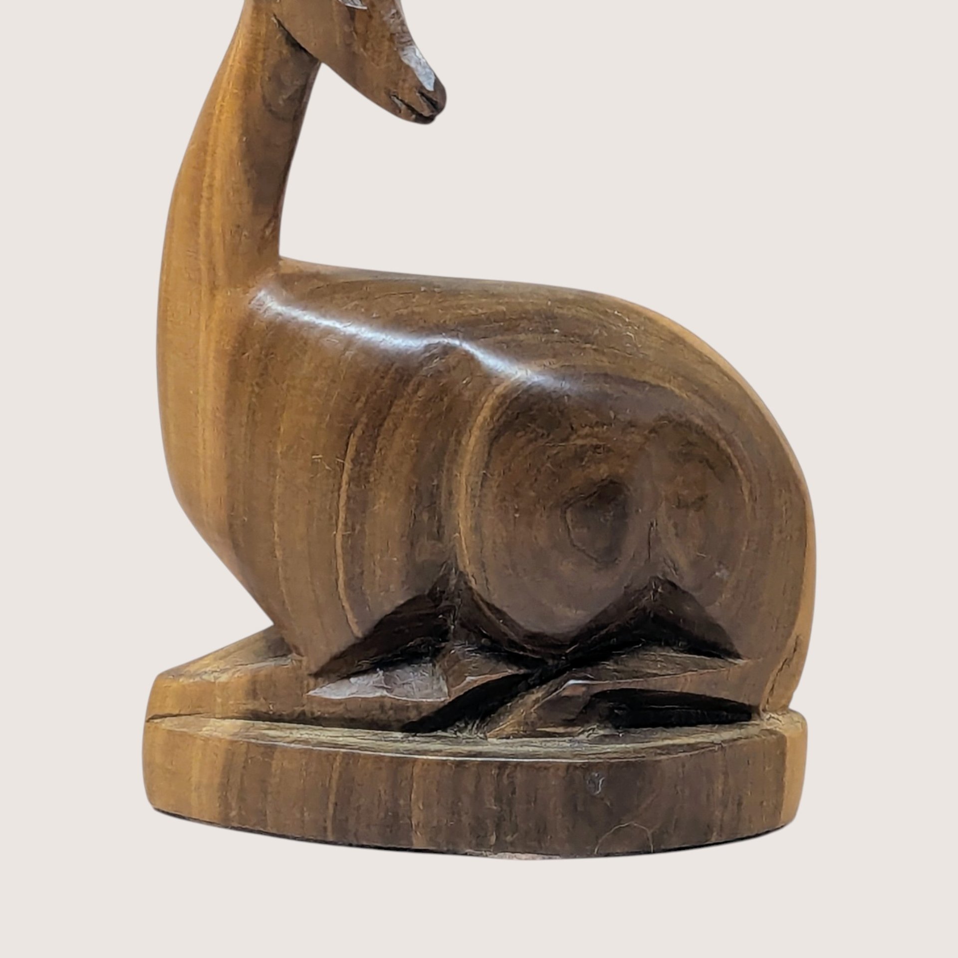 1960s Hand Carved Wood Seated Gazelle Figurine