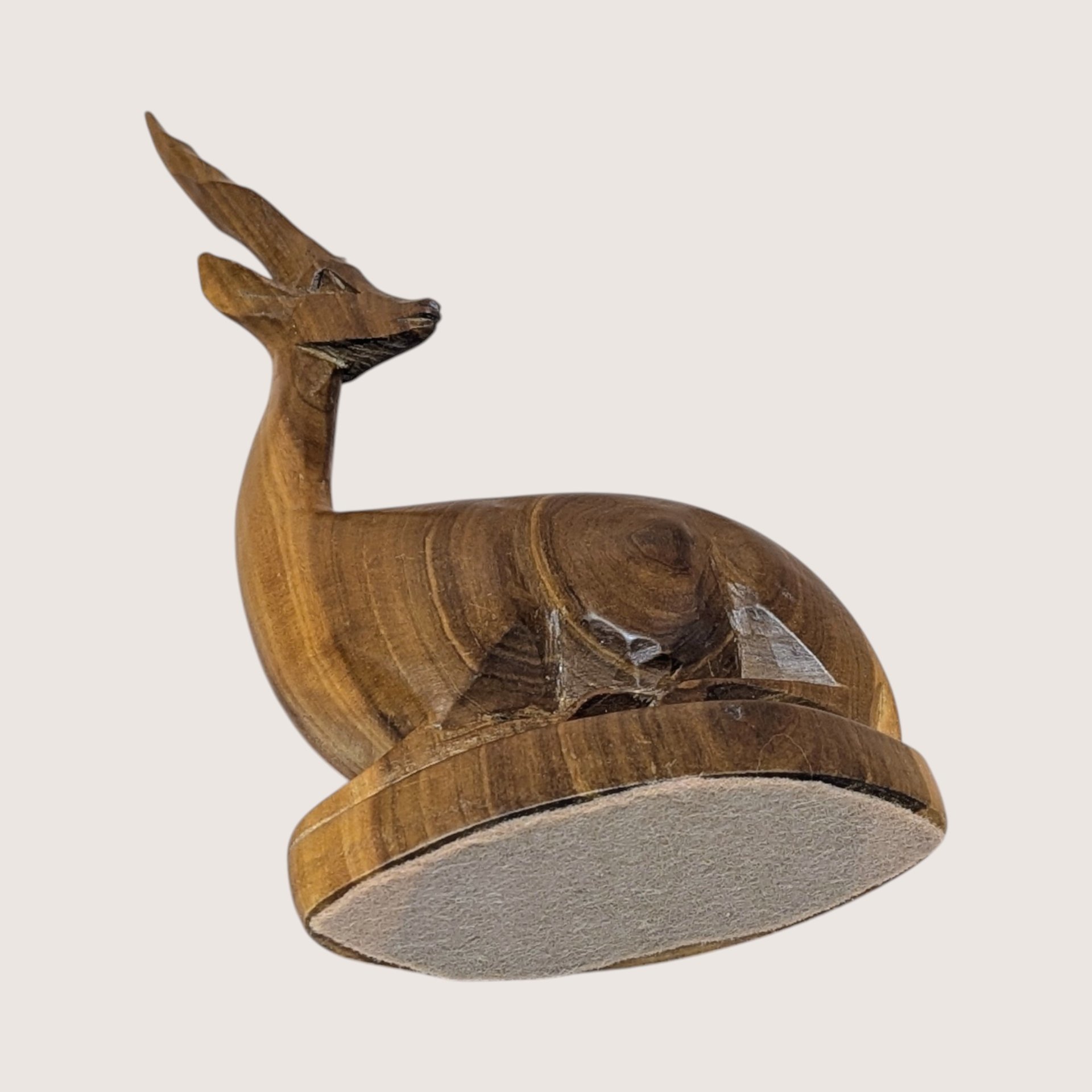 1960s Hand Carved Wood Seated Gazelle Figurine