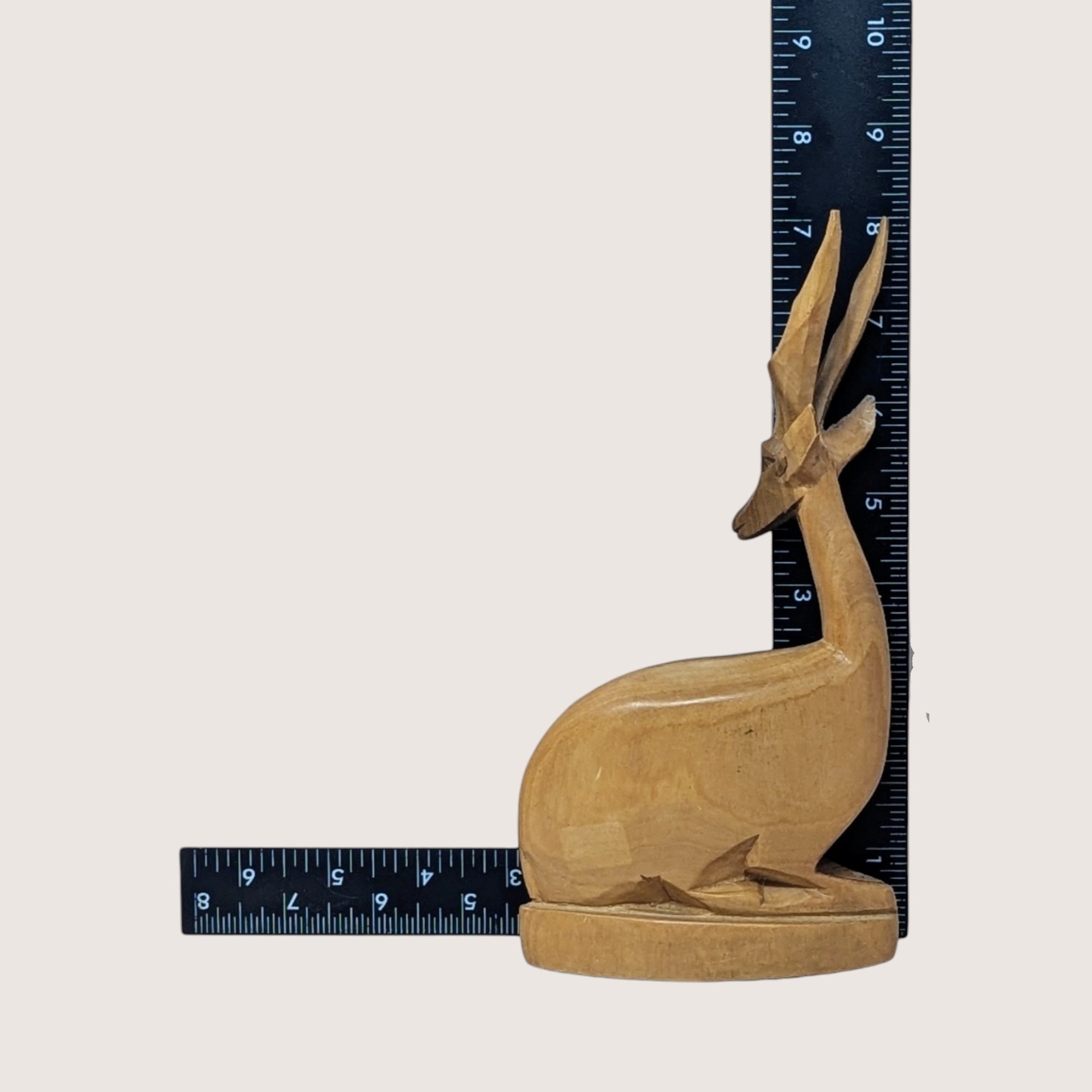 1960s Hand Carved Wood Seated Gazelle Figurine