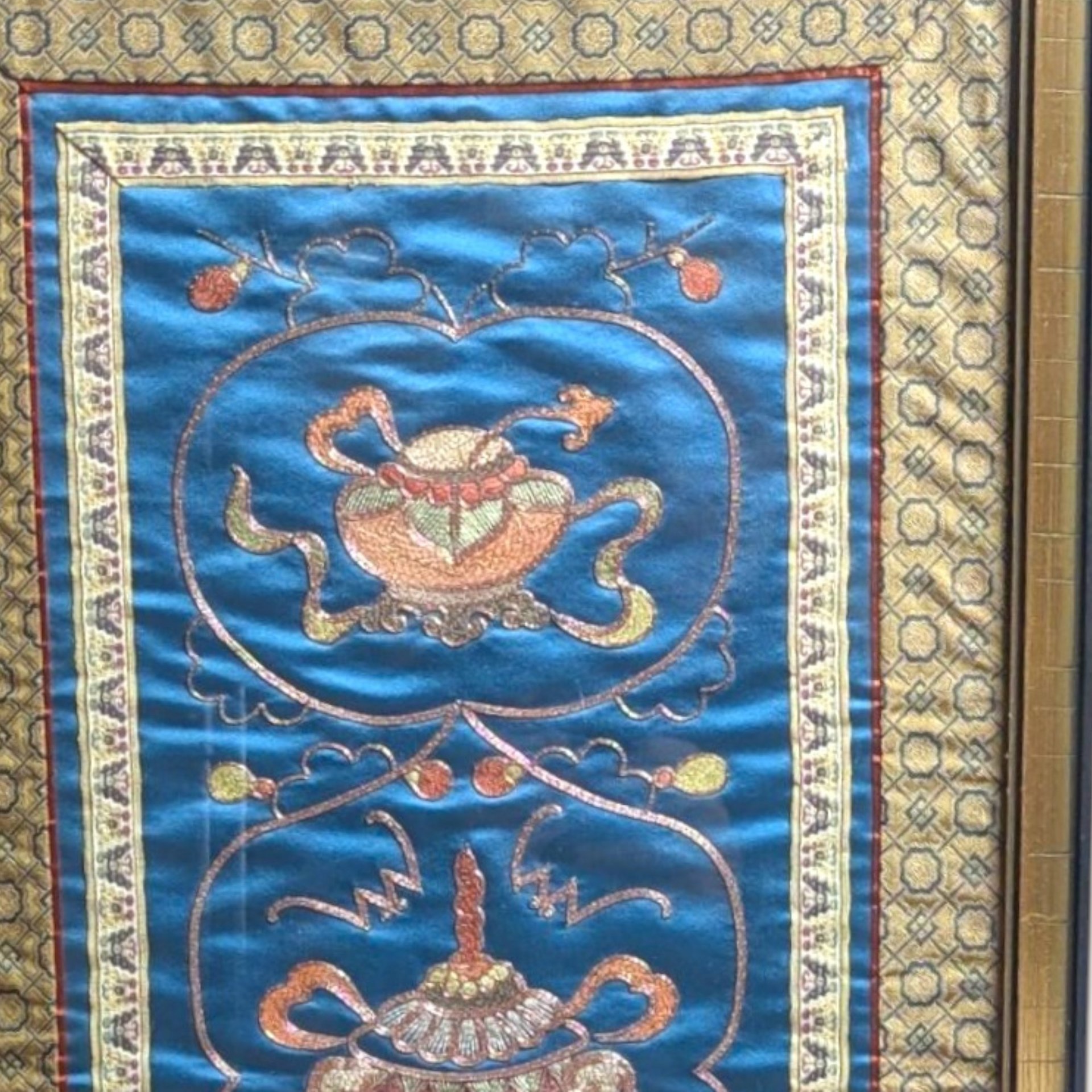 Vintage Chinese Embroidered Silk Panel Framed Wall Art