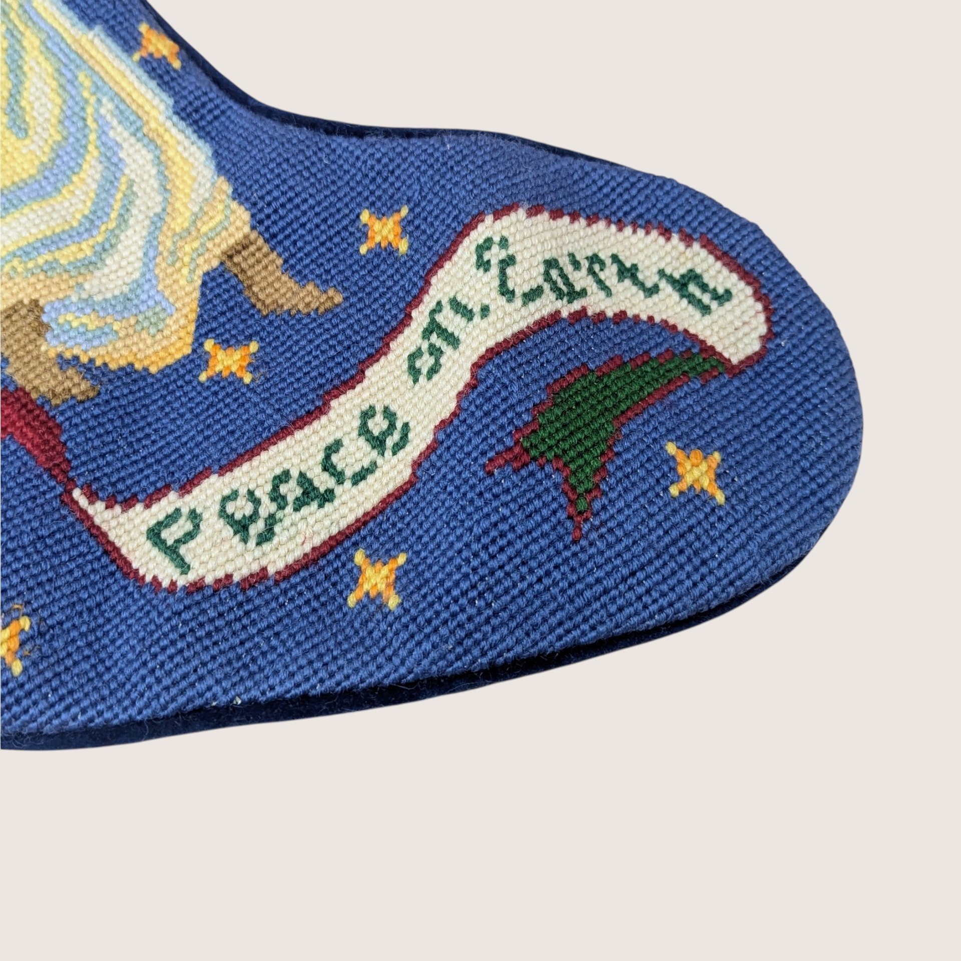 1990s Handmade Peace on Earth Stocking