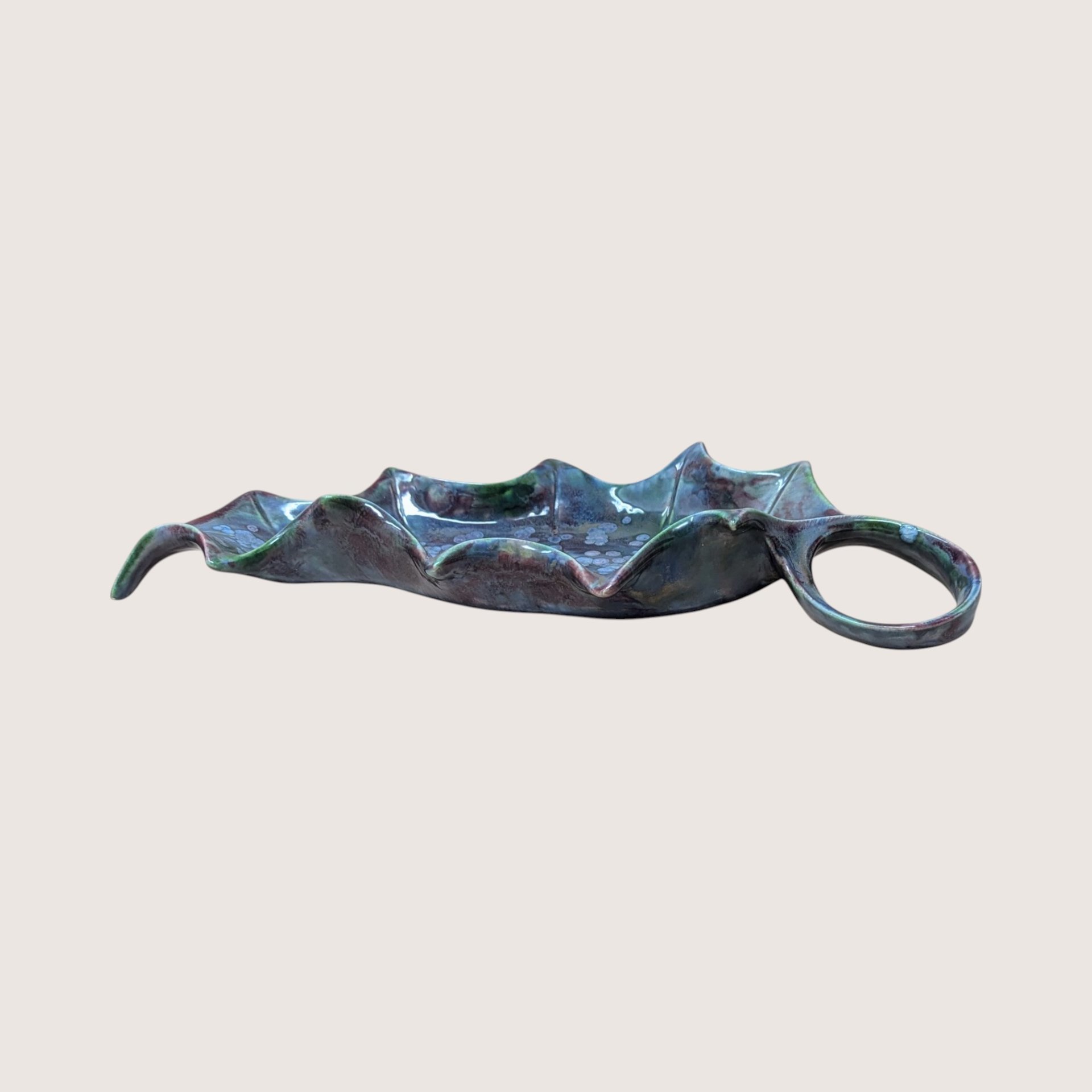 1970s Handmade Ceramic Holly Leaf Dish