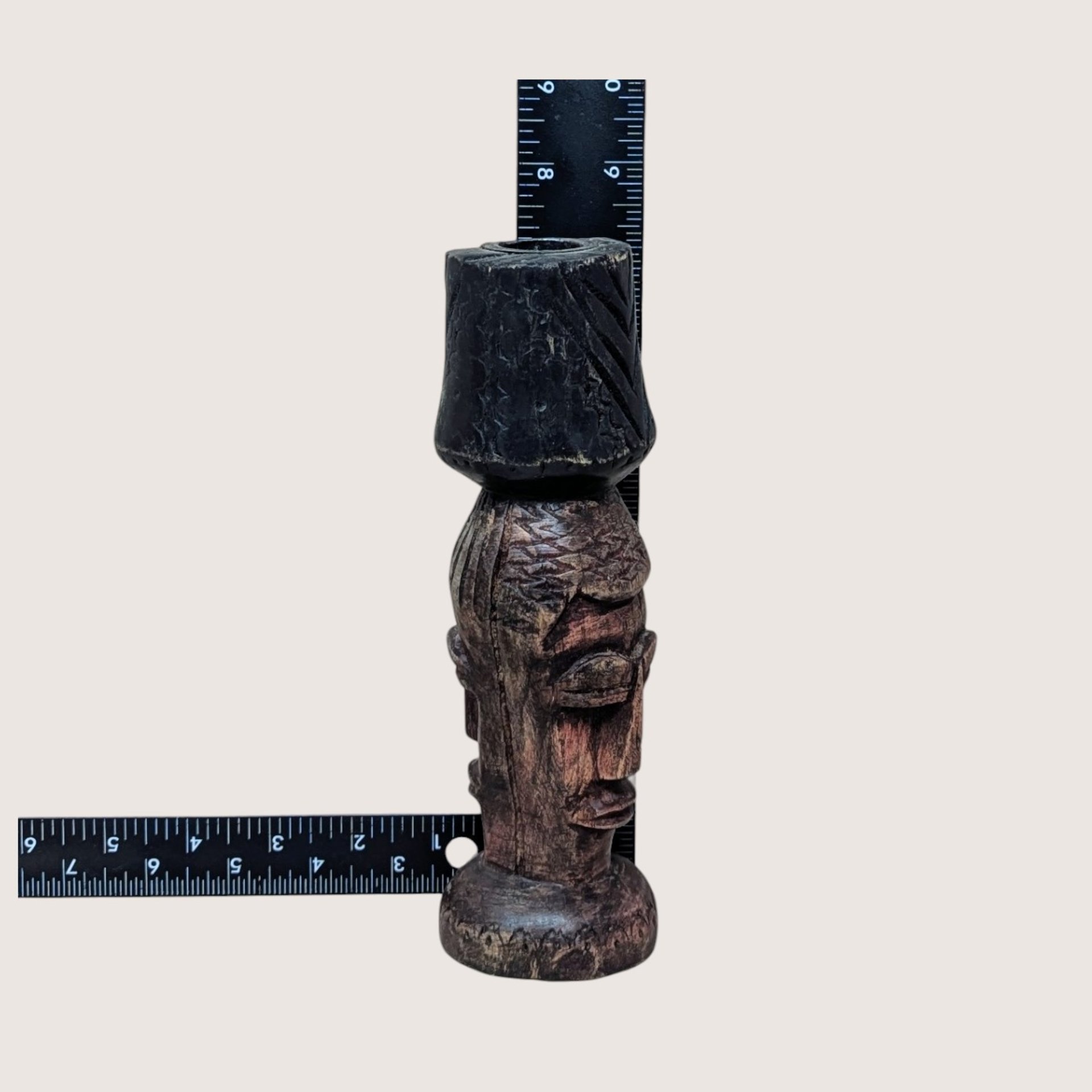 1970s Hand Carved Wood Candlestick Holders Pair