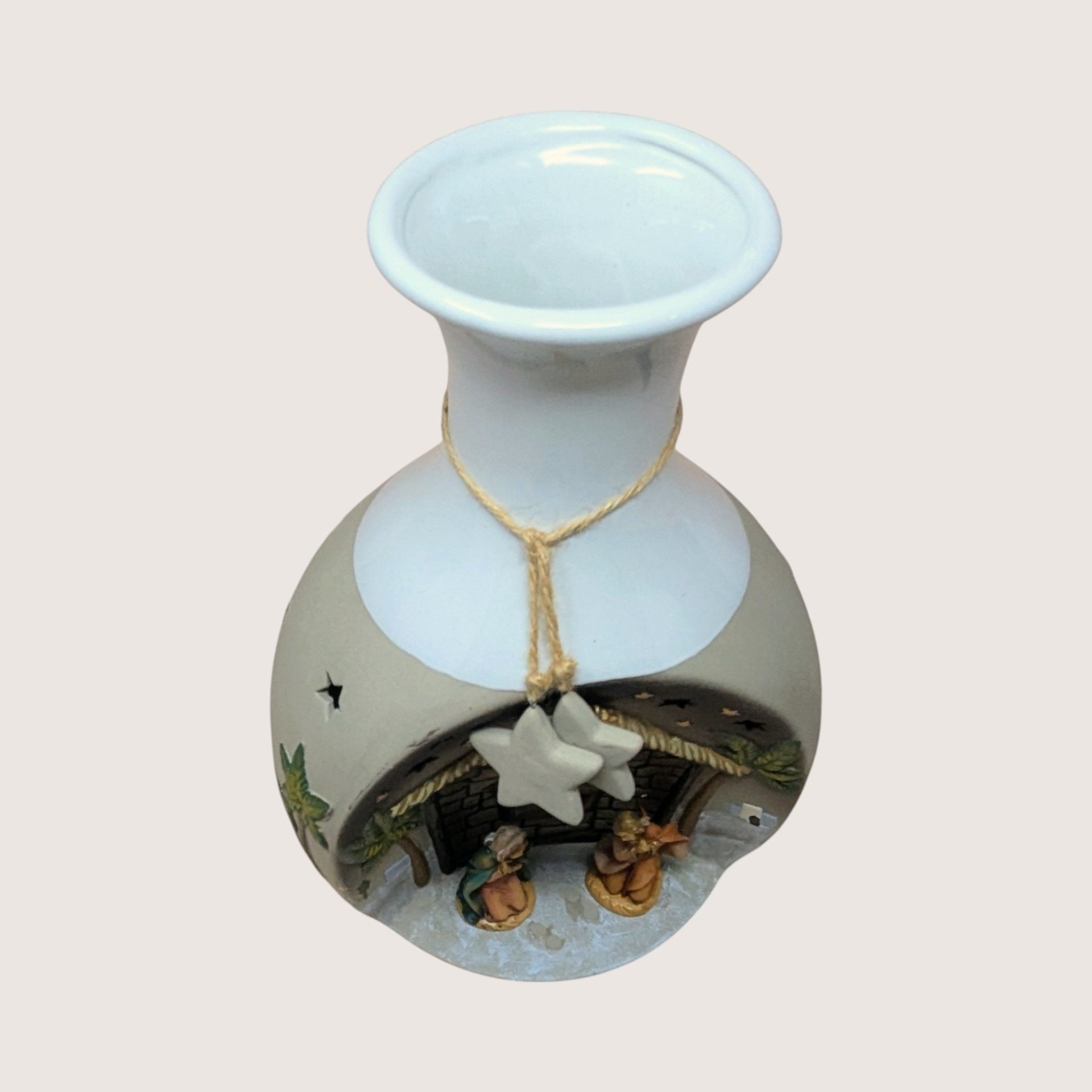 1990s Roman Inc Ceramic Light Up Nativity Vase