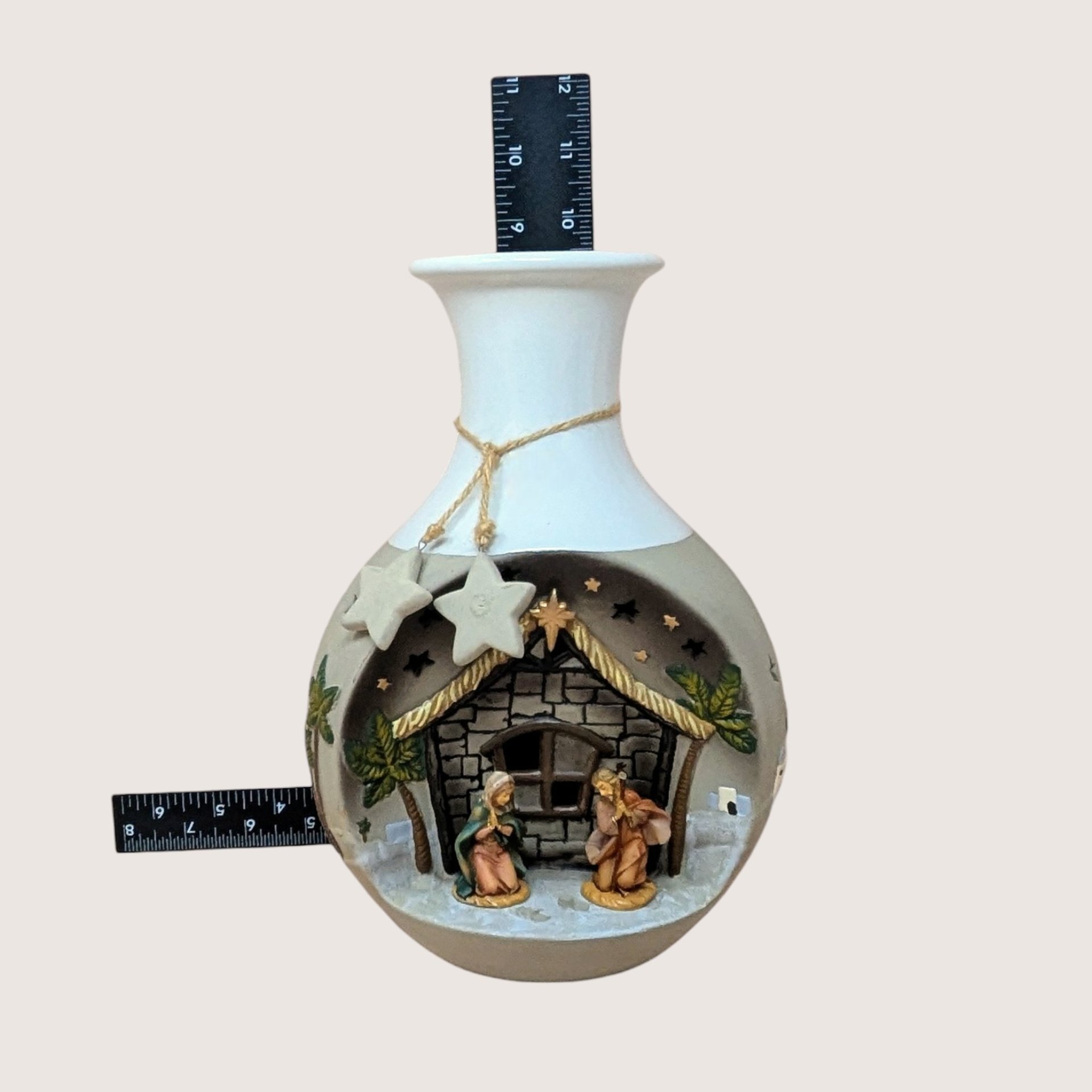 1990s Roman Inc Ceramic Light Up Nativity Vase
