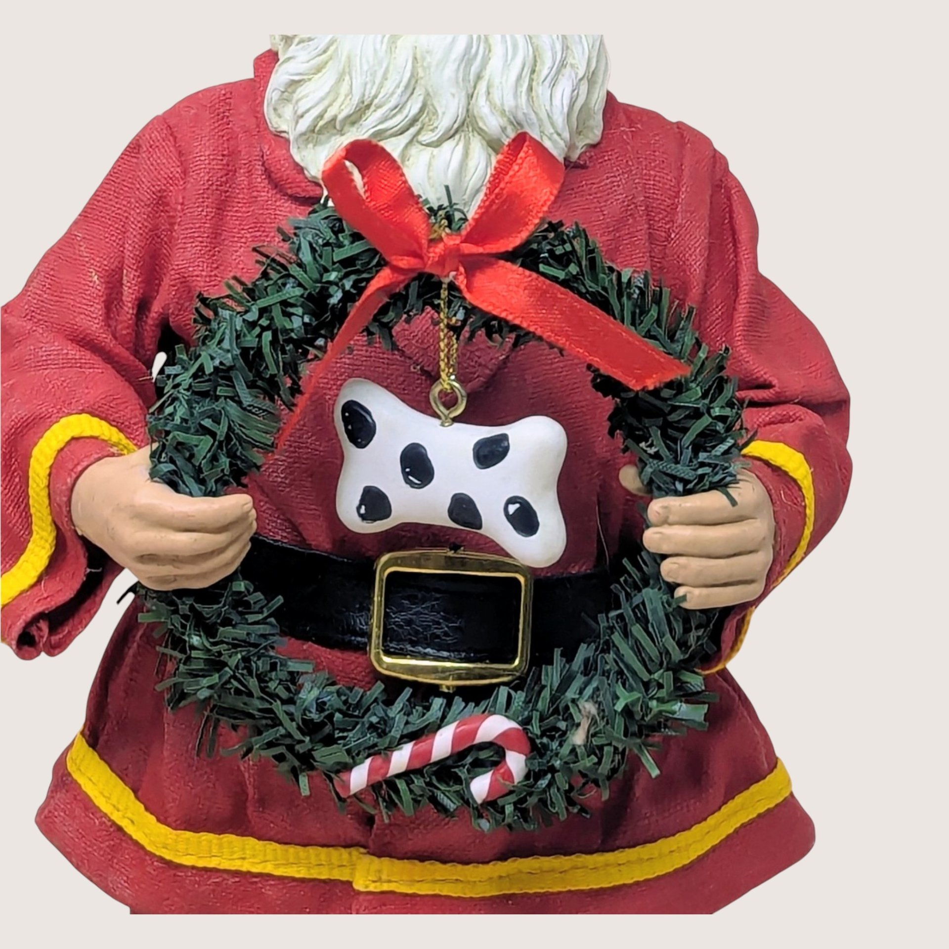 1990s Fabriche Fireman Santa Holding Wreath Figurine