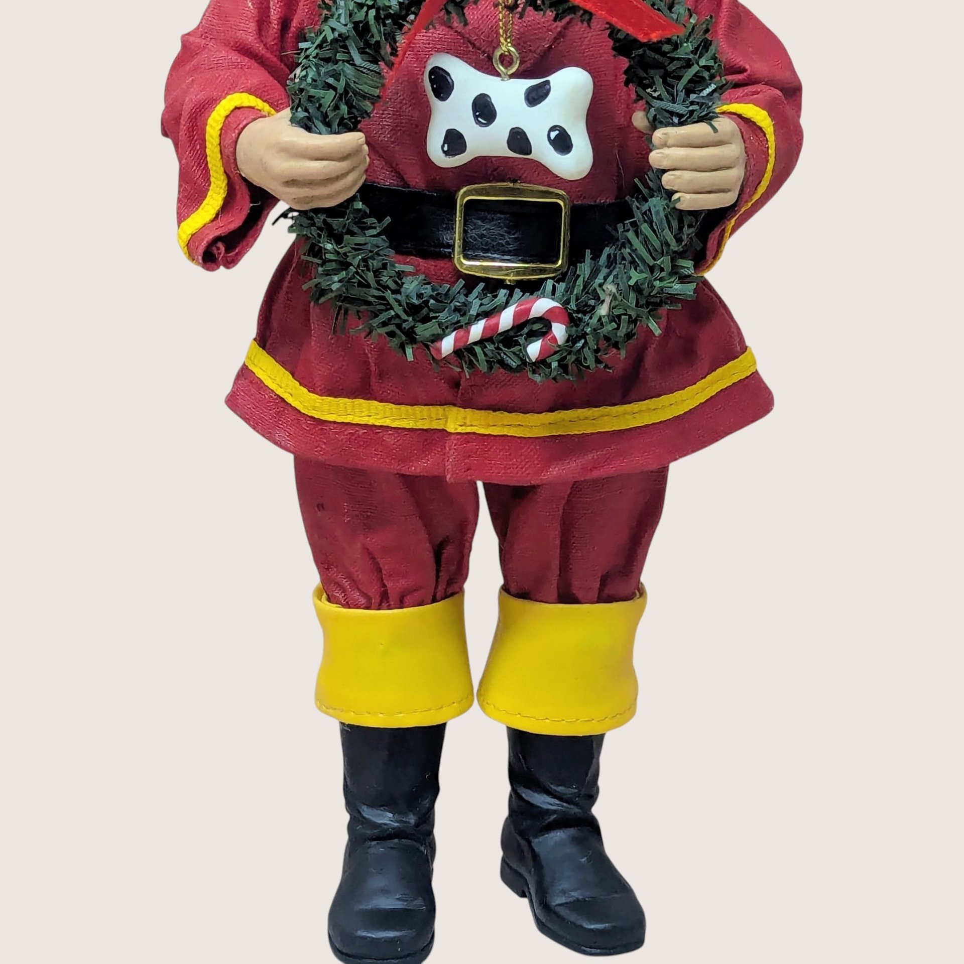 1990s Fabriche Fireman Santa Holding Wreath Figurine
