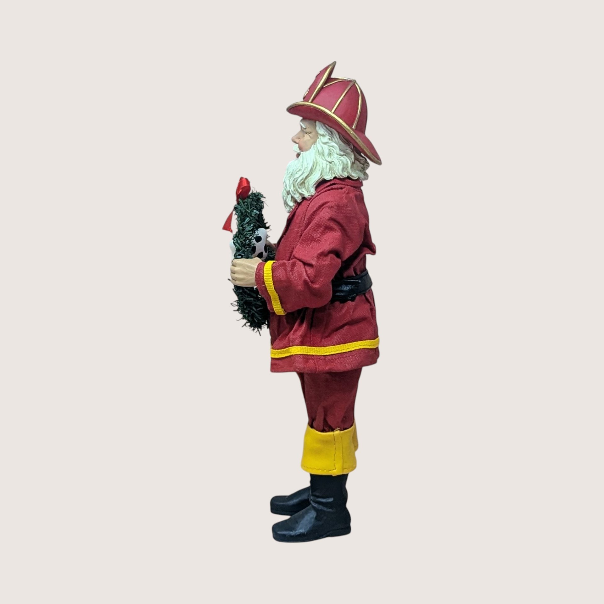 1990s Fabriche Fireman Santa Holding Wreath Figurine