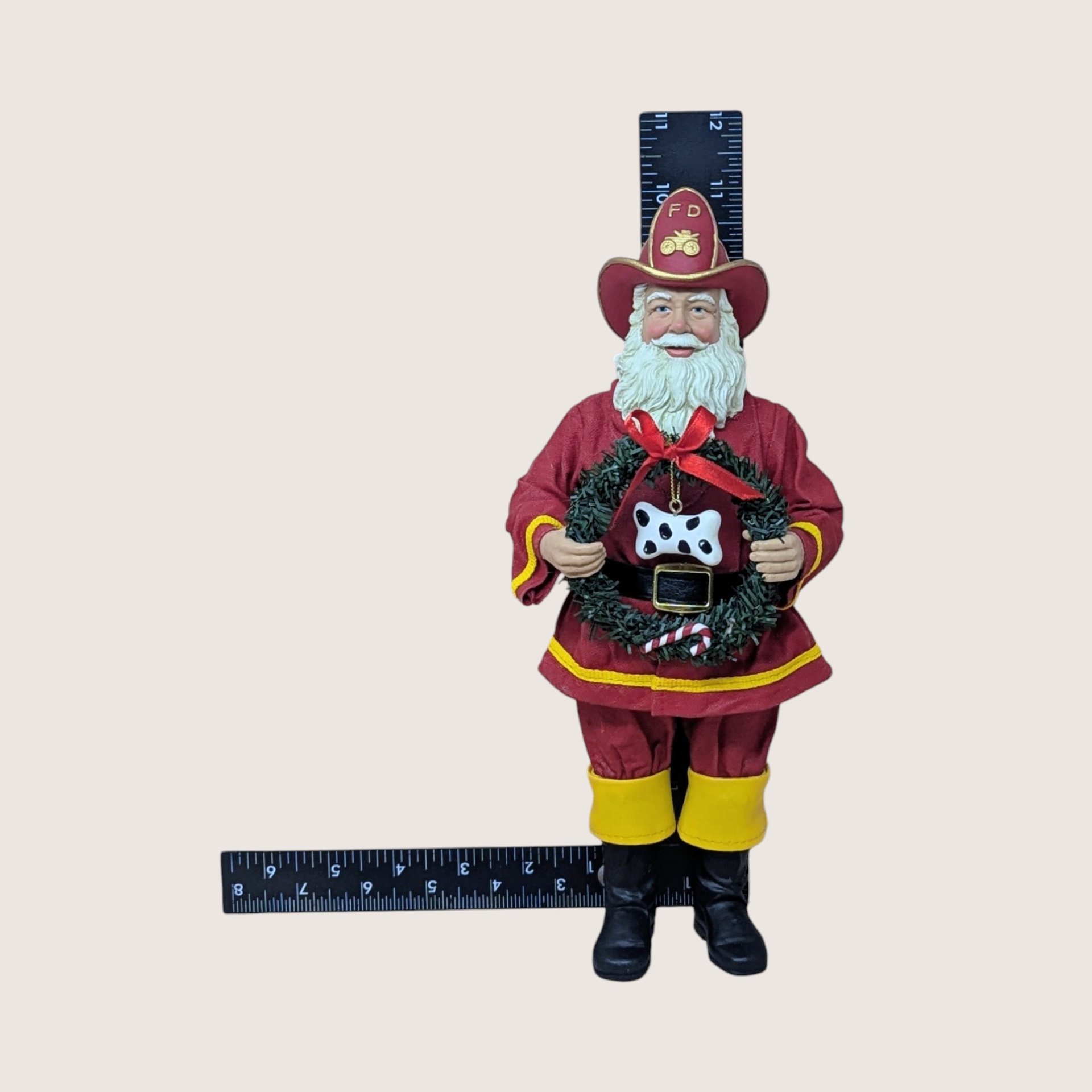 1990s Fabriche Fireman Santa Holding Wreath Figurine