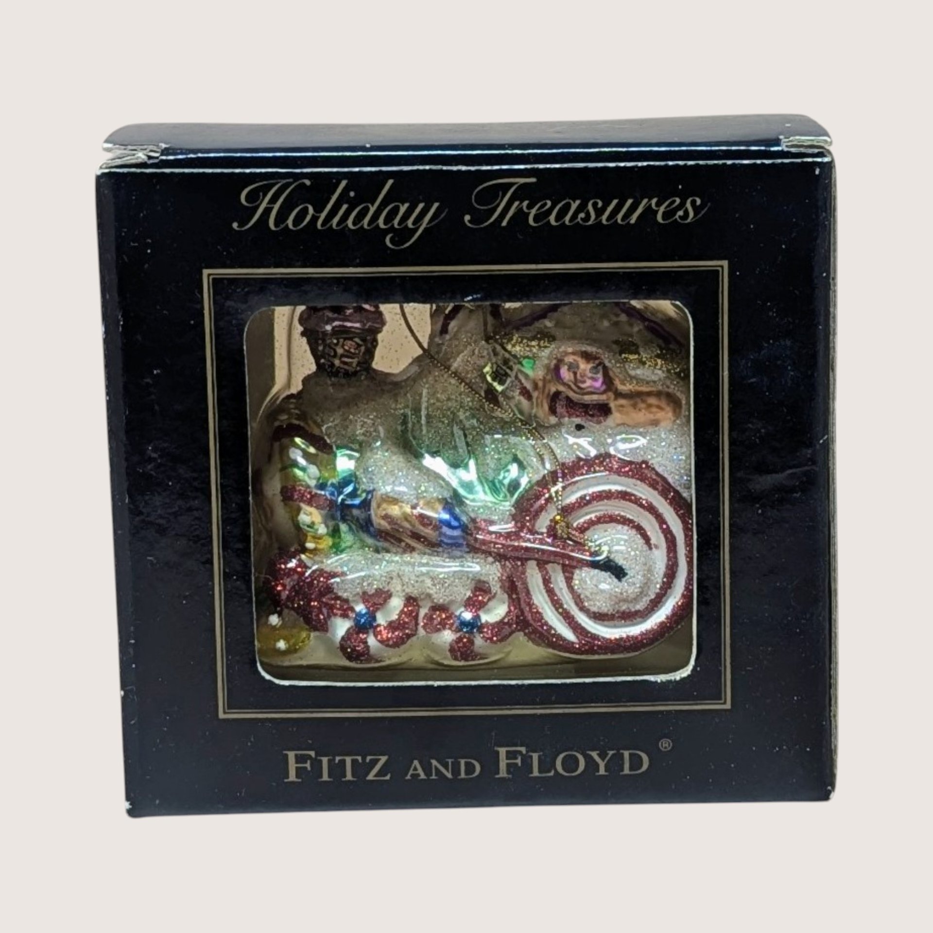 2003 Fitz and Floyd Holiday Treasures Blown Glass Train Ornament