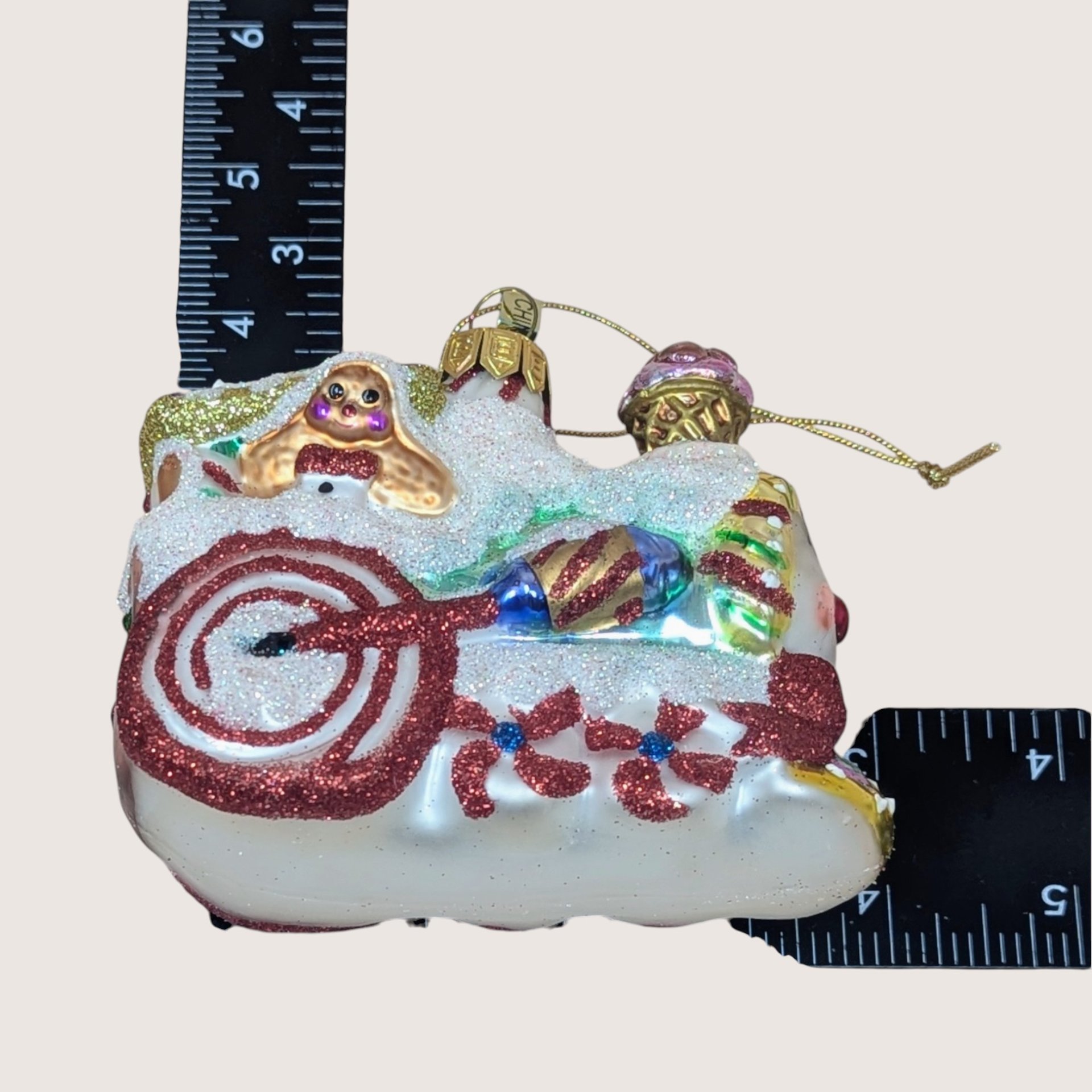 2003 Fitz and Floyd Holiday Treasures Blown Glass Train Ornament