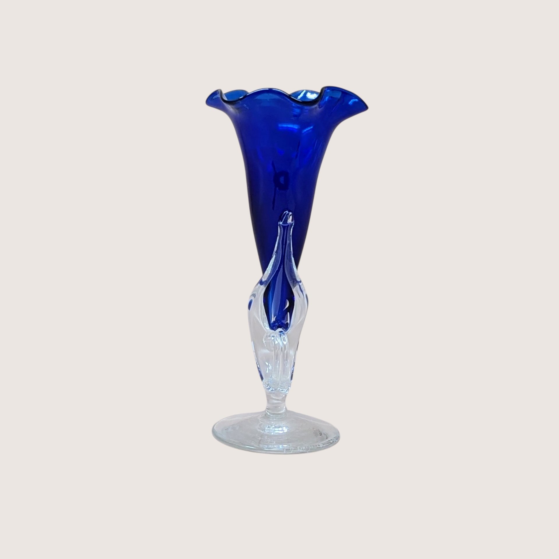 1989 Dan Dechard Signed Studio Art Glass Cobalt Blue Trumpet Vase