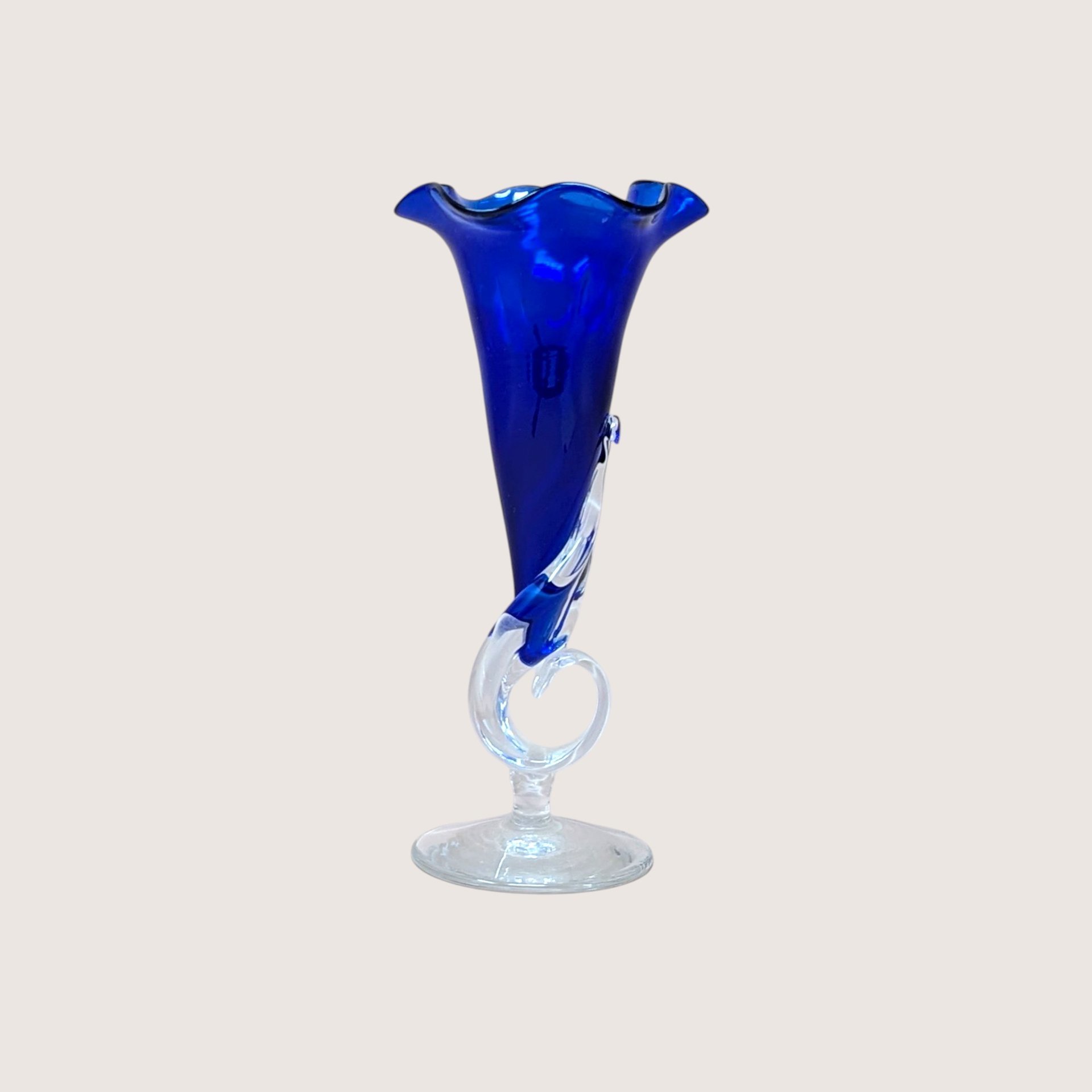 1989 Dan Dechard Signed Studio Art Glass Cobalt Blue Trumpet Vase