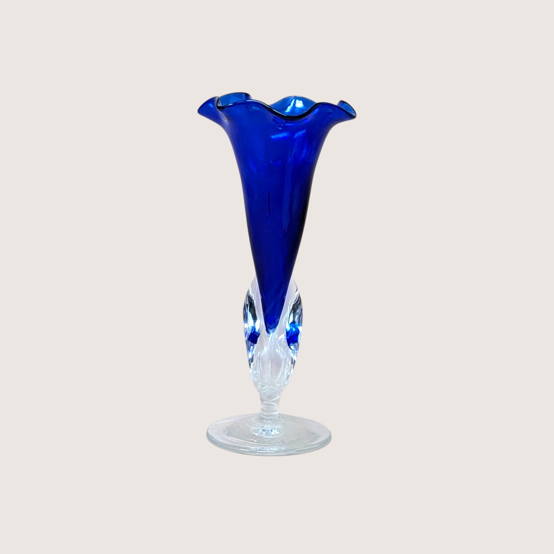 1989 Dan Dechard Signed Studio Art Glass Cobalt Blue Trumpet Vase