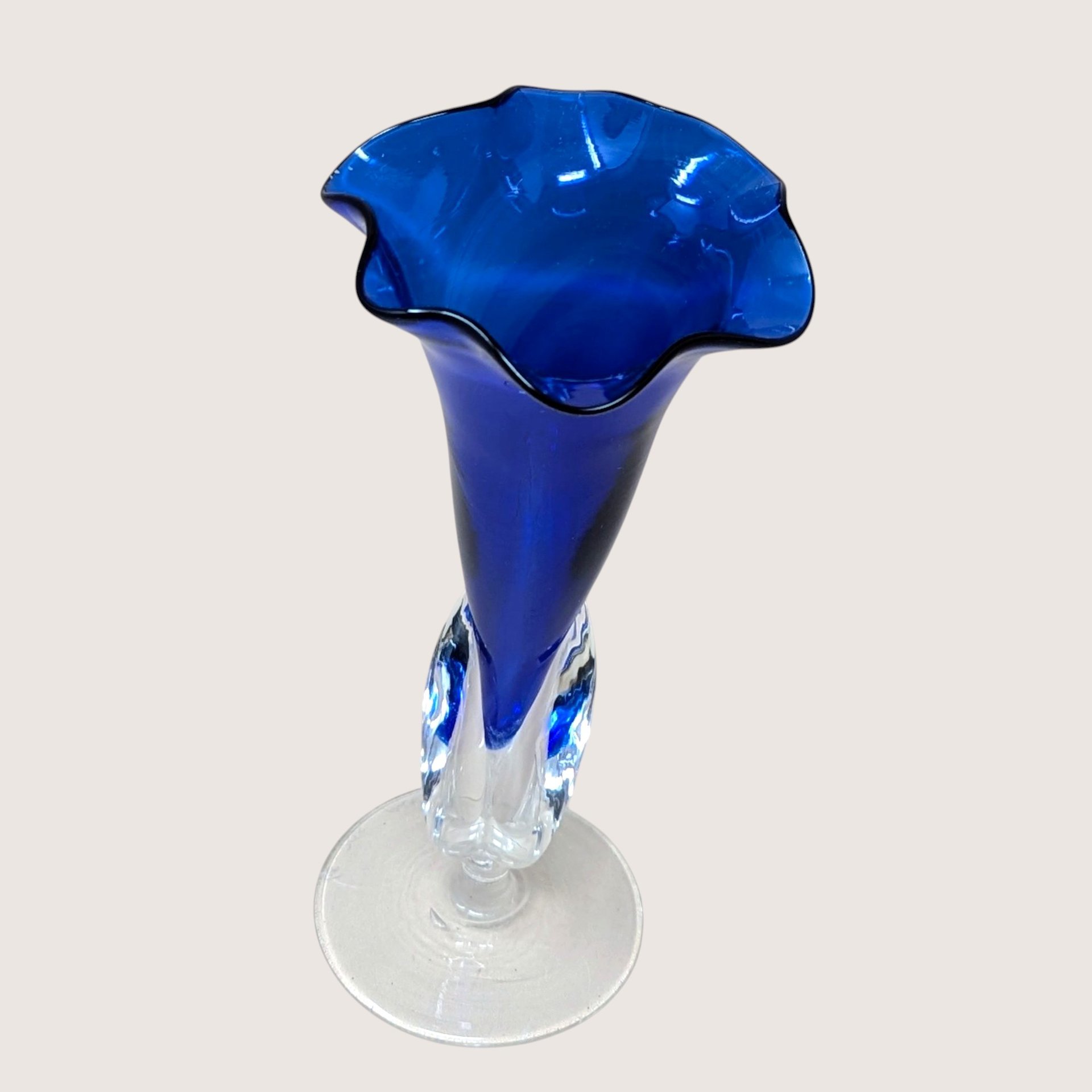 1989 Dan Dechard Signed Studio Art Glass Cobalt Blue Trumpet Vase