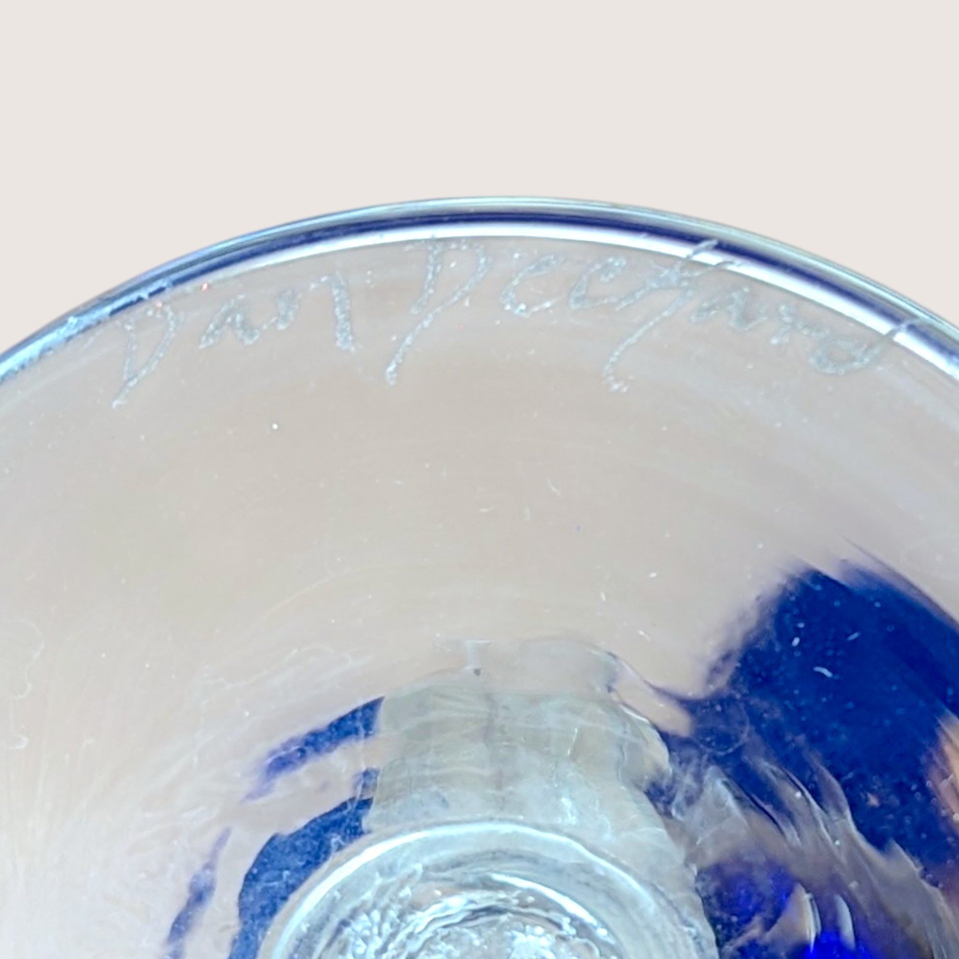 1989 Dan Dechard Signed Studio Art Glass Cobalt Blue Trumpet Vase