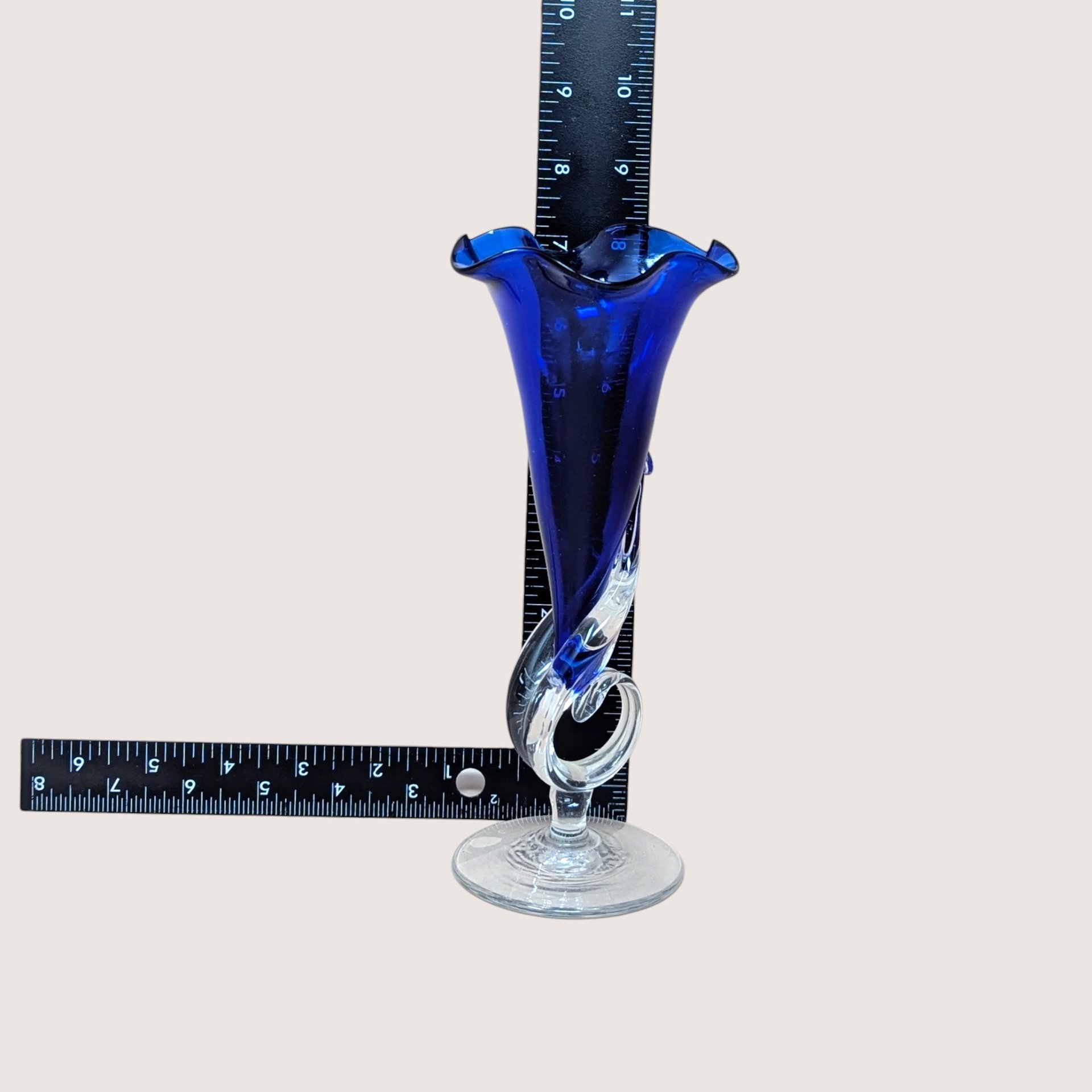 1989 Dan Dechard Signed Studio Art Glass Cobalt Blue Trumpet Vase