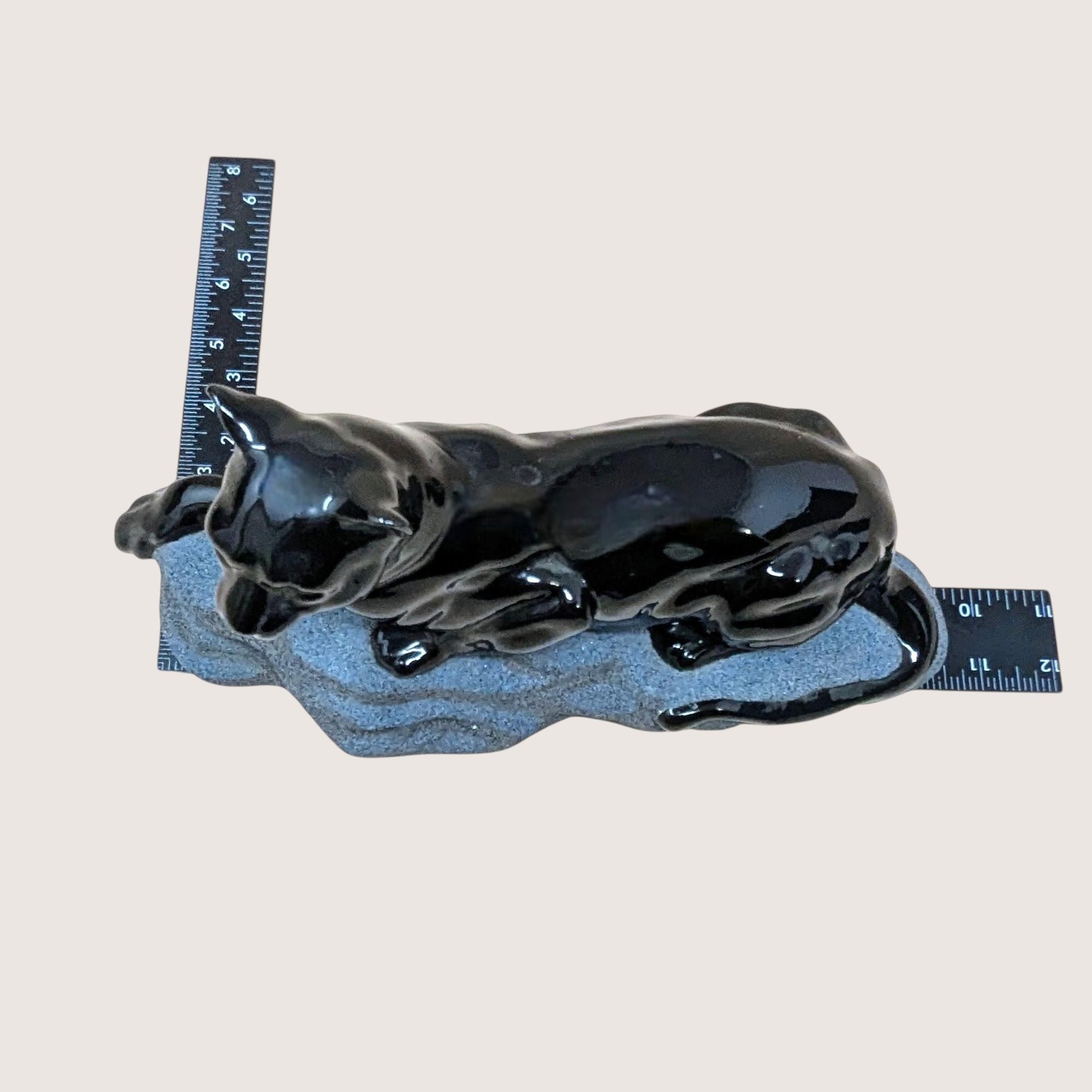 1994 Hand Painted Ceramic Black Panther on Rock Figurine