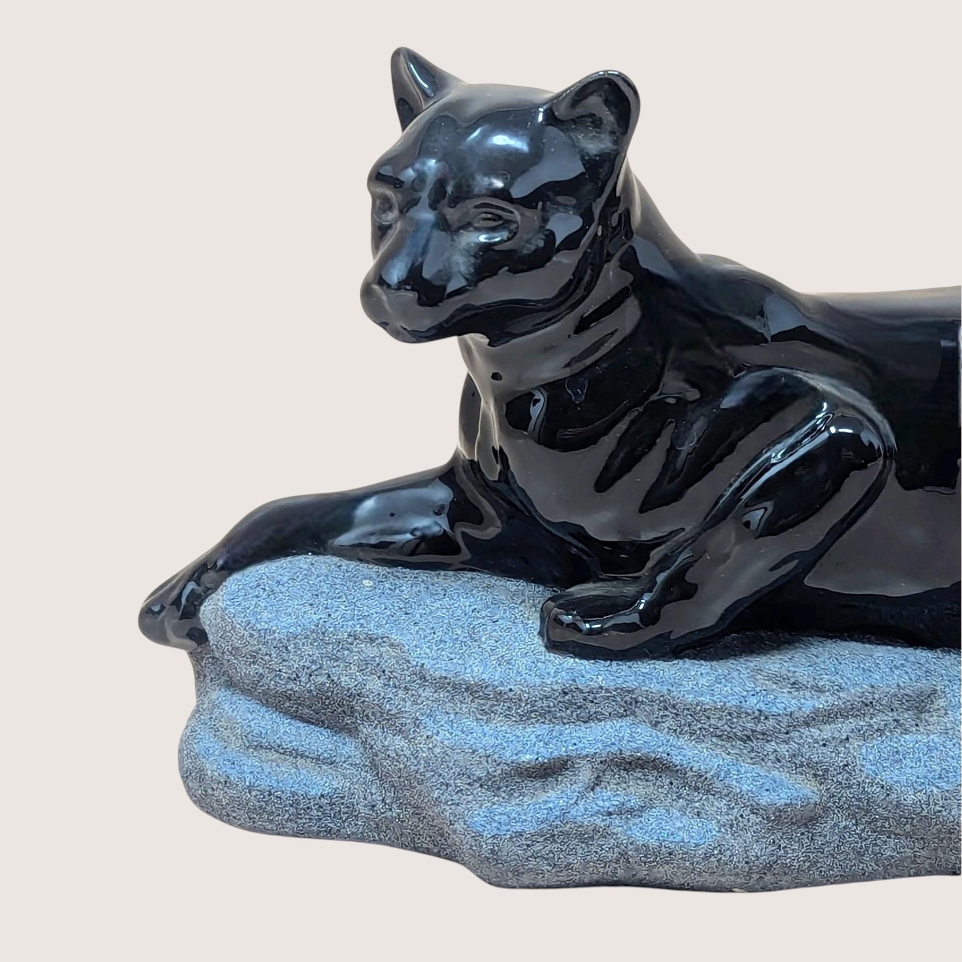 1994 Hand Painted Ceramic Black Panther on Rock Figurine