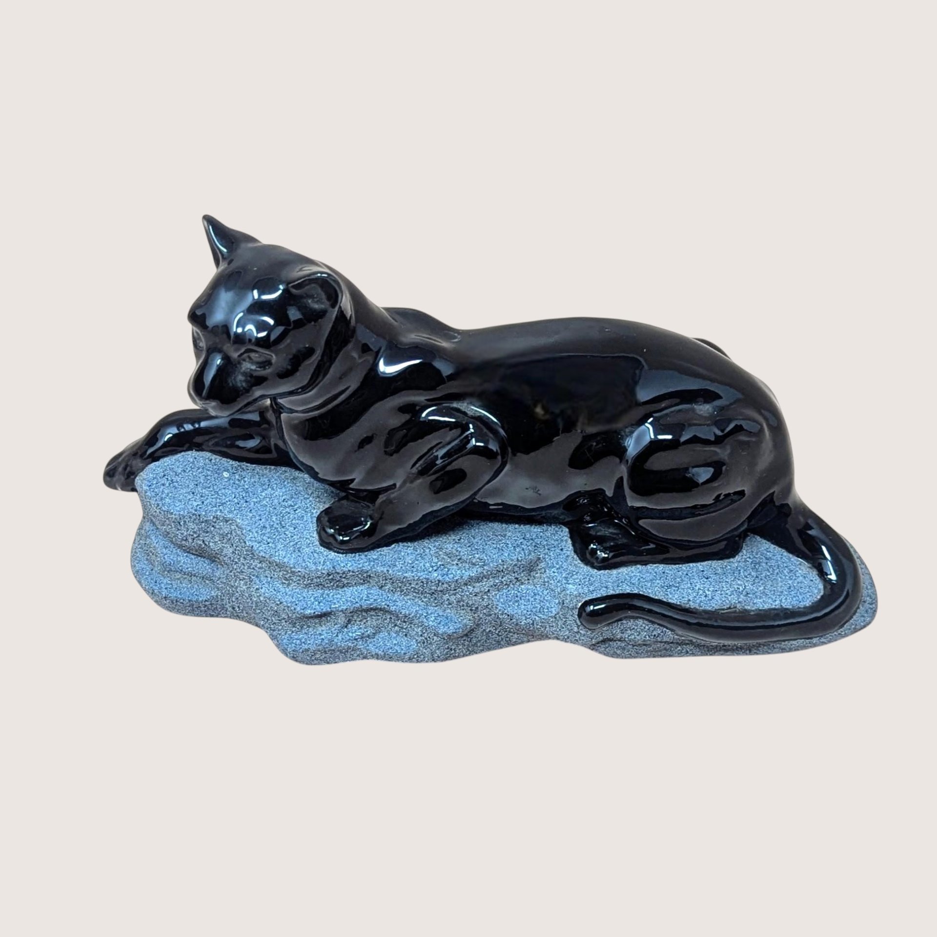 1994 Hand Painted Ceramic Black Panther on Rock Figurine