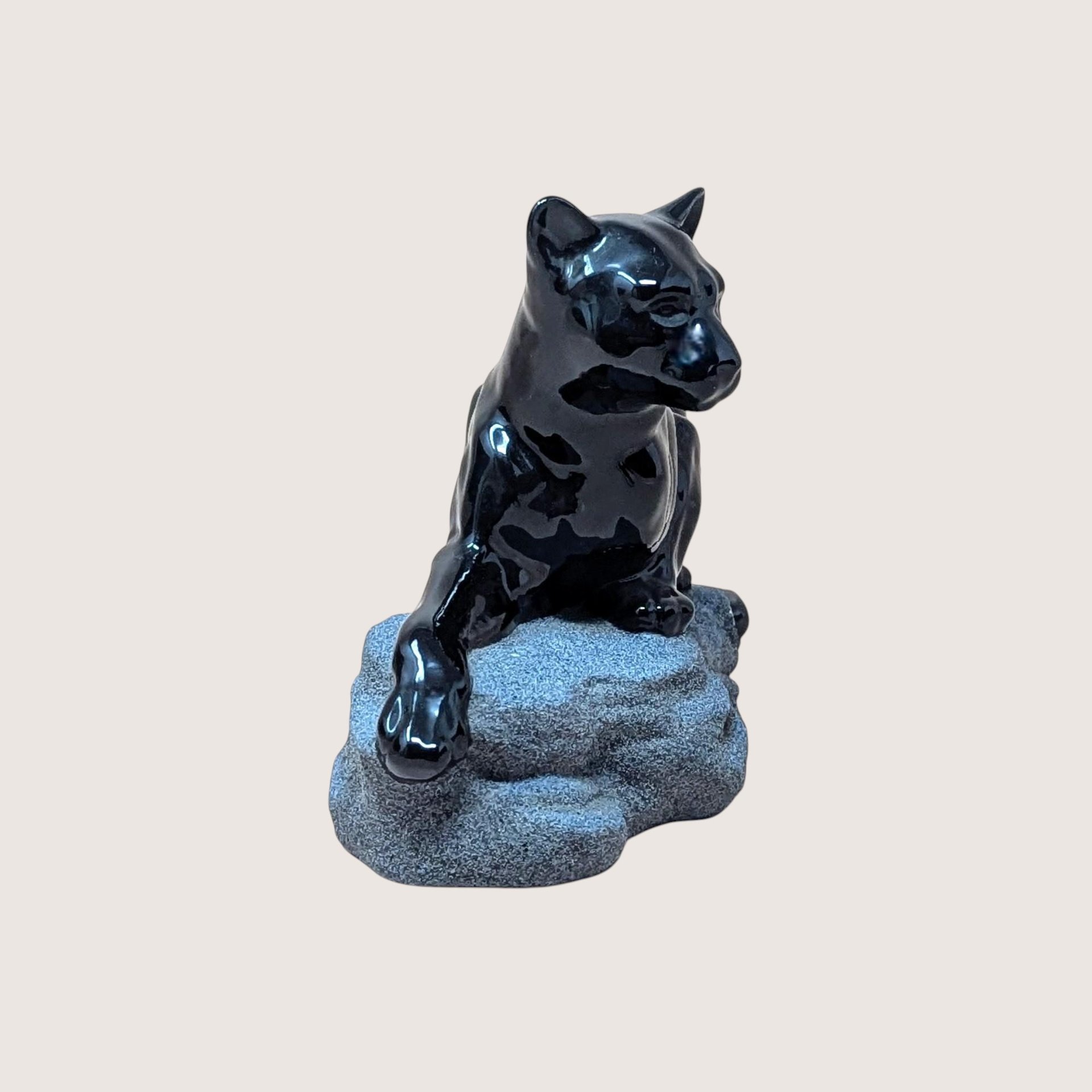 1994 Hand Painted Ceramic Black Panther on Rock Figurine