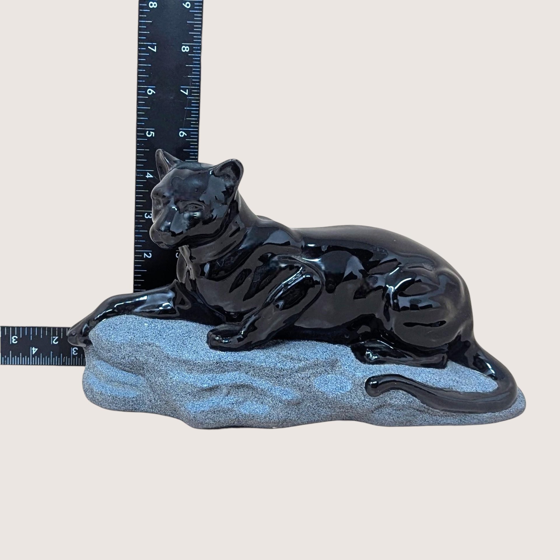 1994 Hand Painted Ceramic Black Panther on Rock Figurine