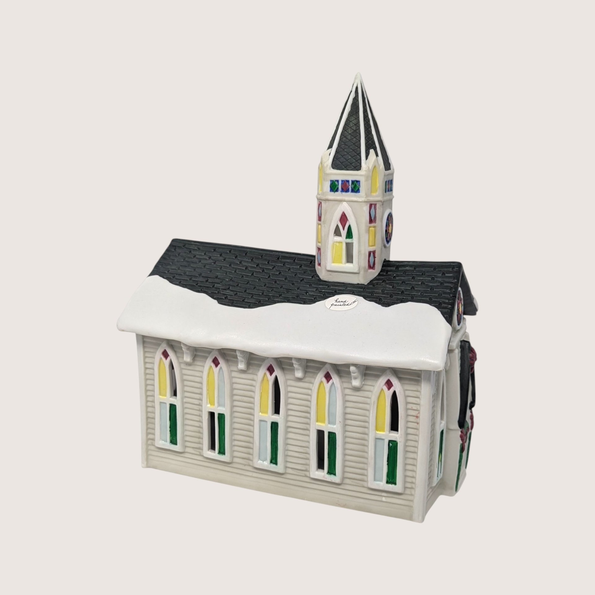 1995 Claire Burke Ceramic Christmas Memories Church Tealight Holder 
