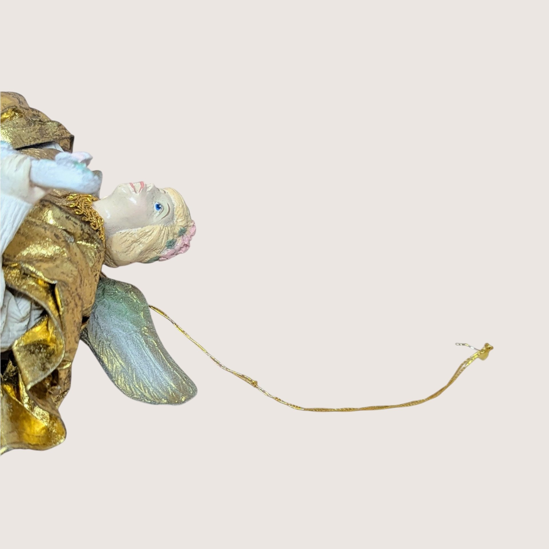 1990s Paper Mache and Metallic Gold Fabric Angel Ornament