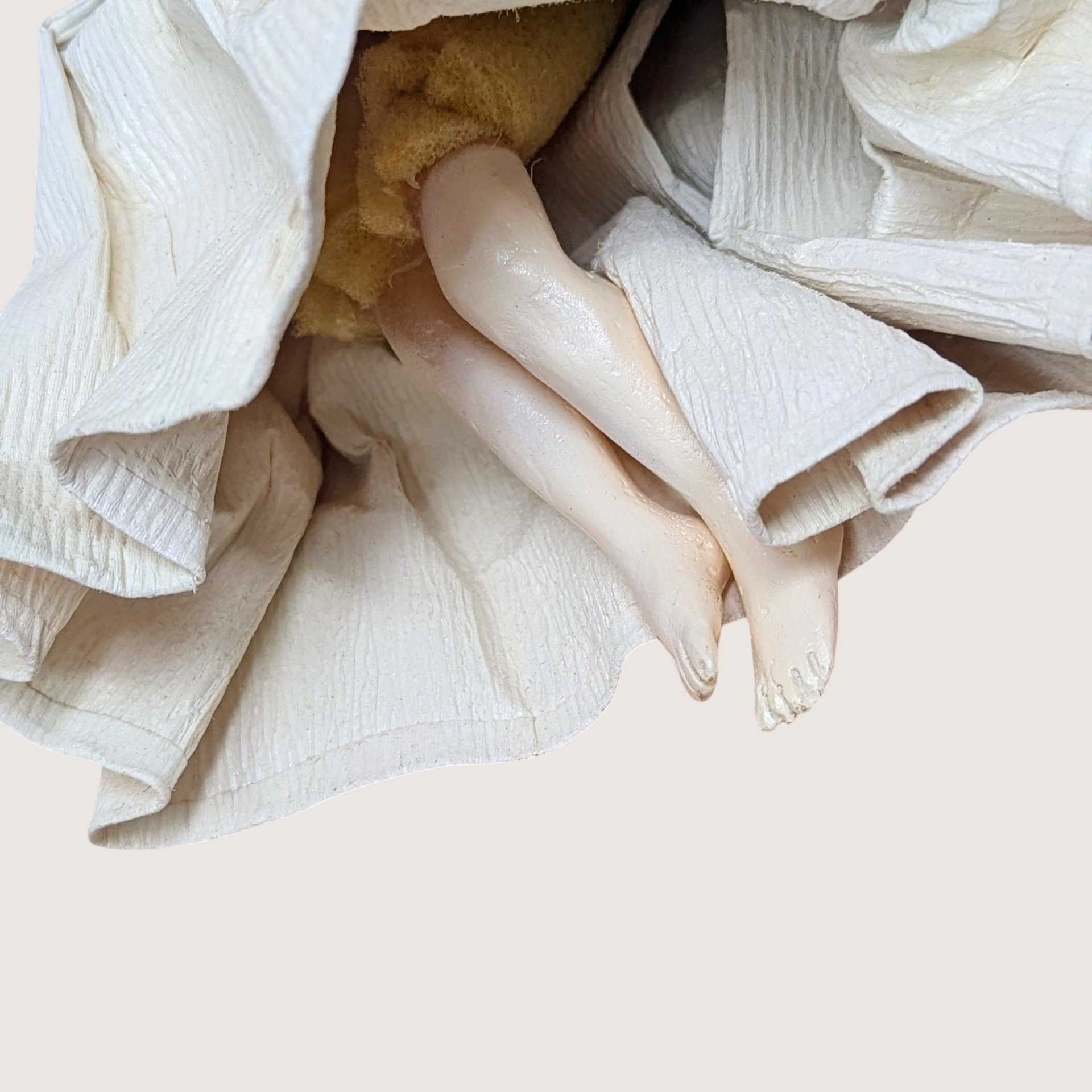 1990s Paper Mache and Metallic Gold Fabric Angel Ornament