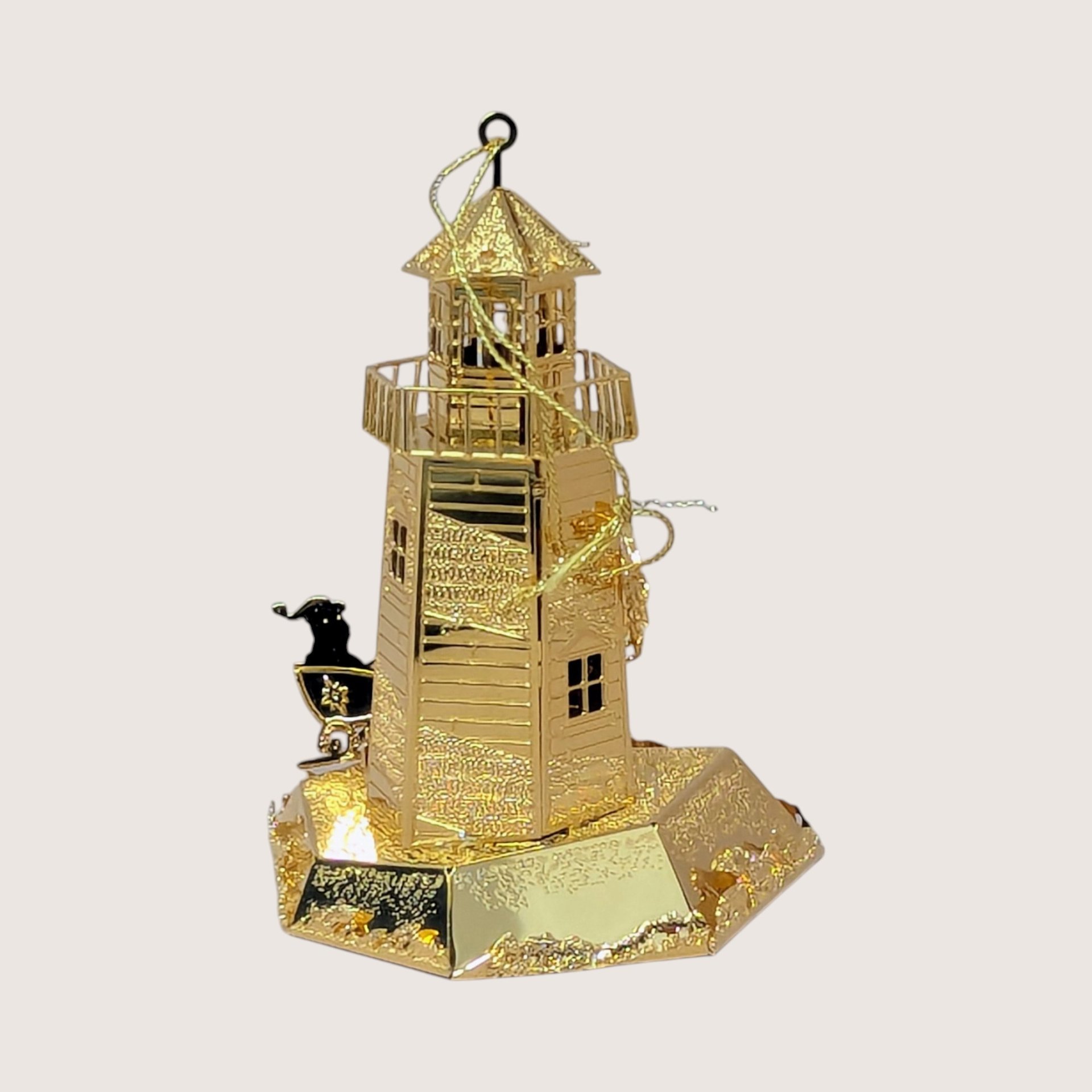 1998 Danbury Mint 23kt Gold Plated North Pole Lighthouse Ornament