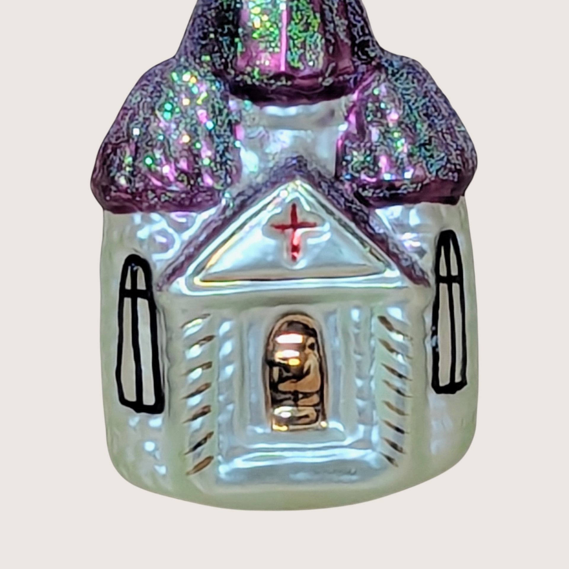 1990s Christopher Radko Blown Glass Church Ornament