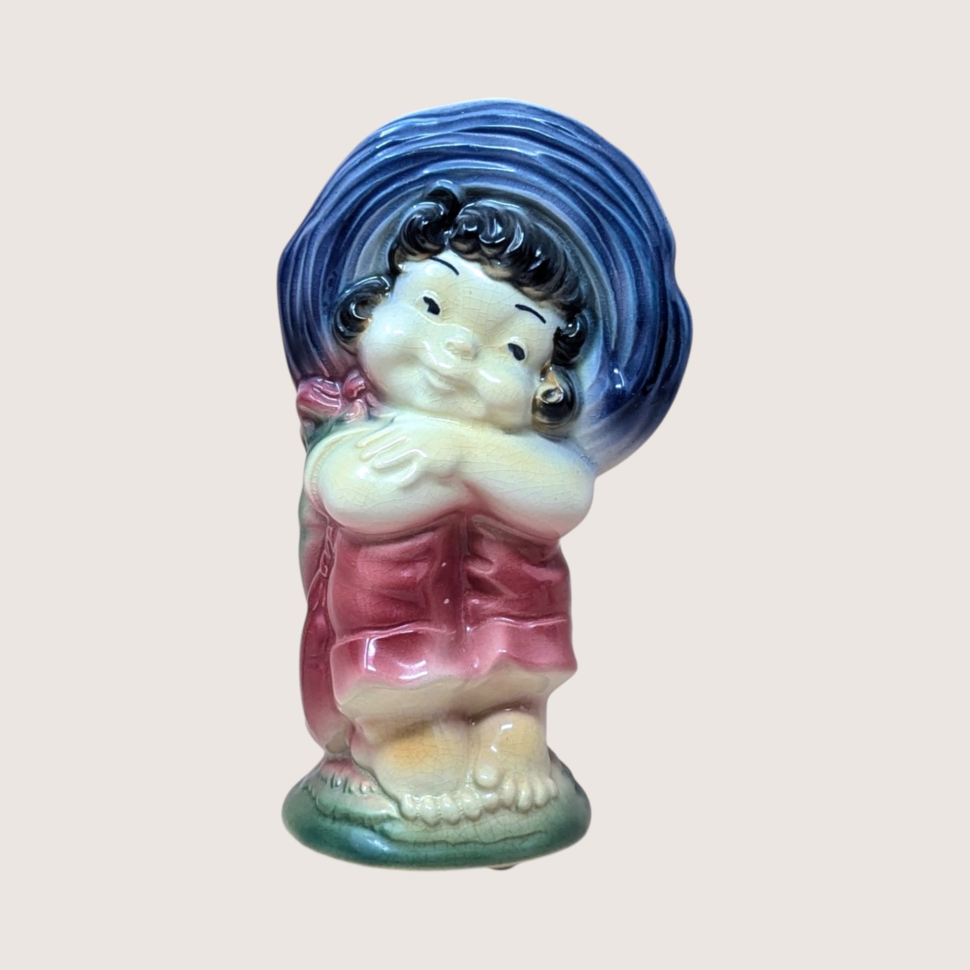 1950s Royal Copley Blue Bonnet Girl Planter Pair