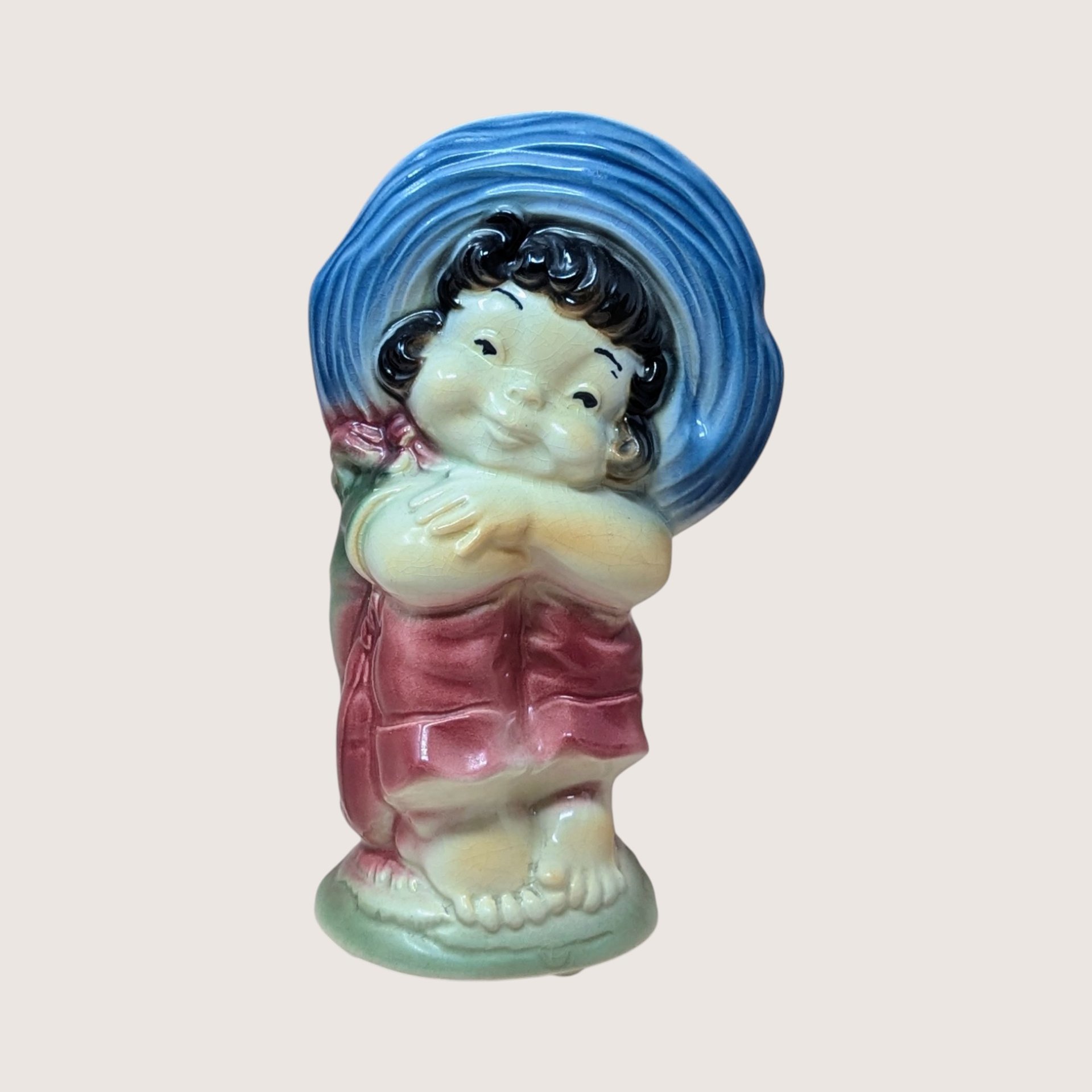 1950s Royal Copley Blue Bonnet Girl Planter Pair