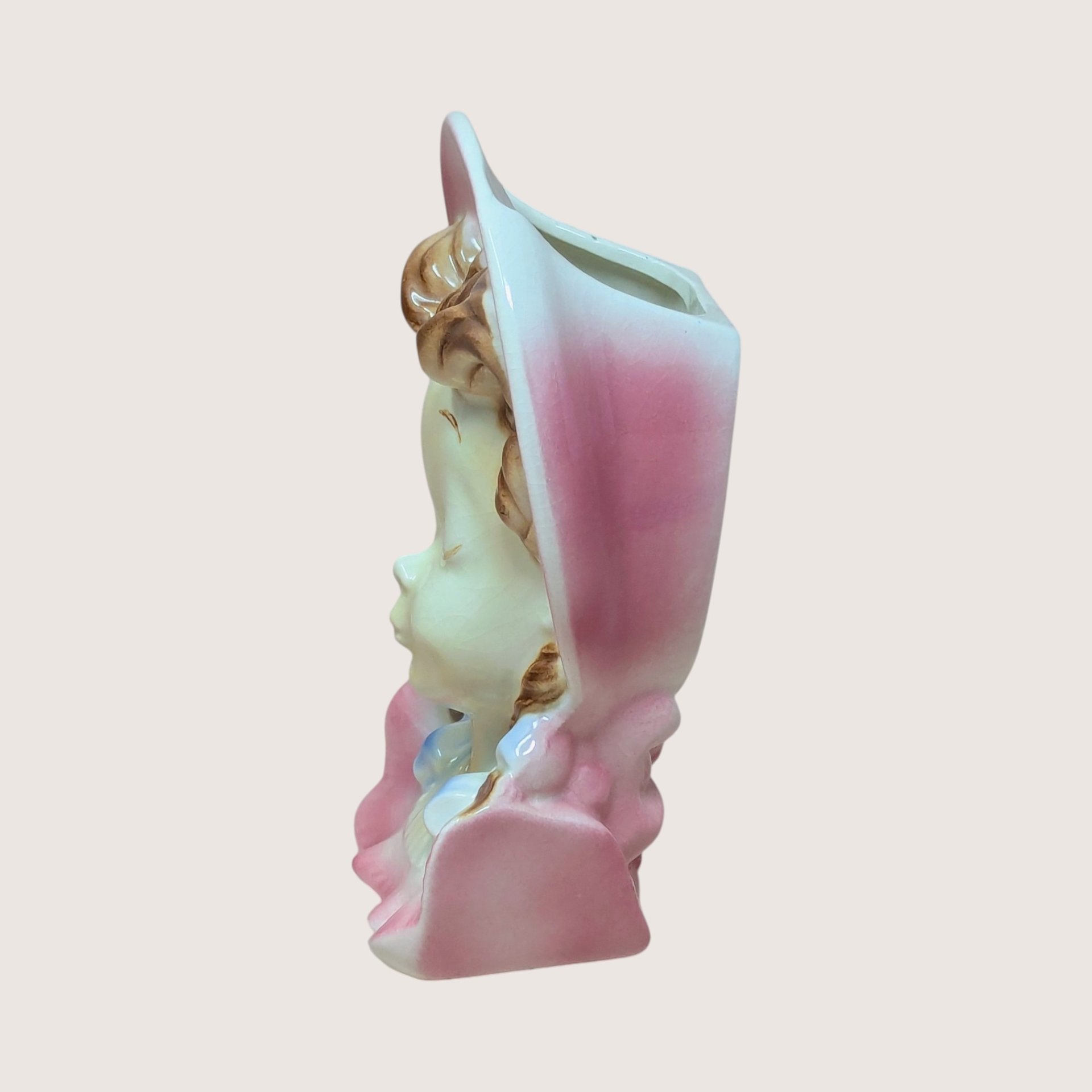 1950s Royal Copley Lady Head Wall Pocket Planter Pair