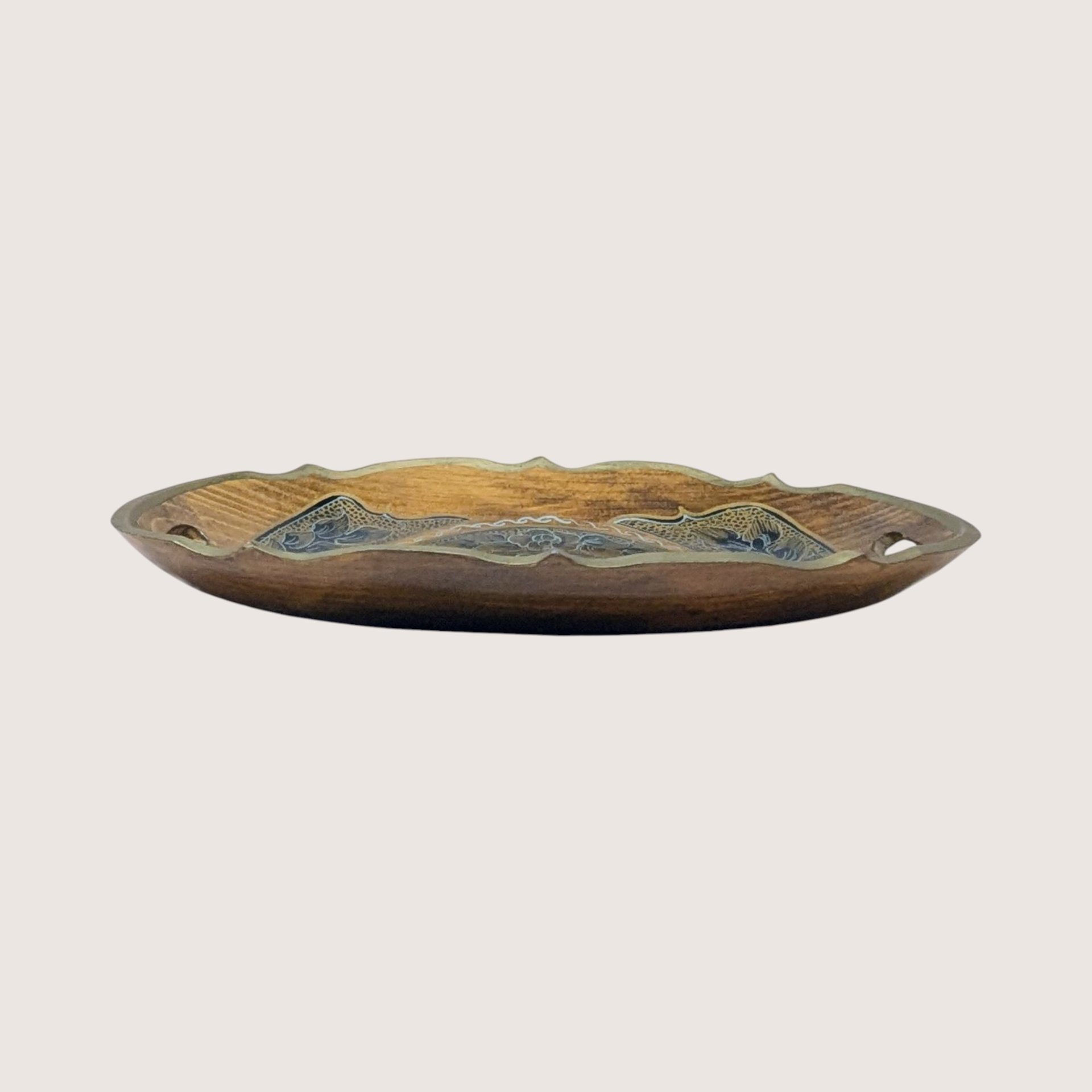 1970s Vintage Hand Painted Wooden Serving Tray