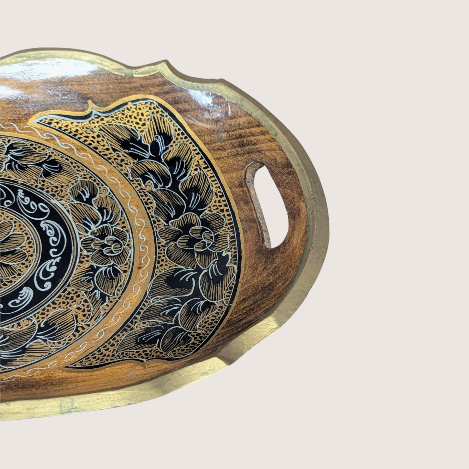 1970s Vintage Hand Painted Wooden Serving Tray