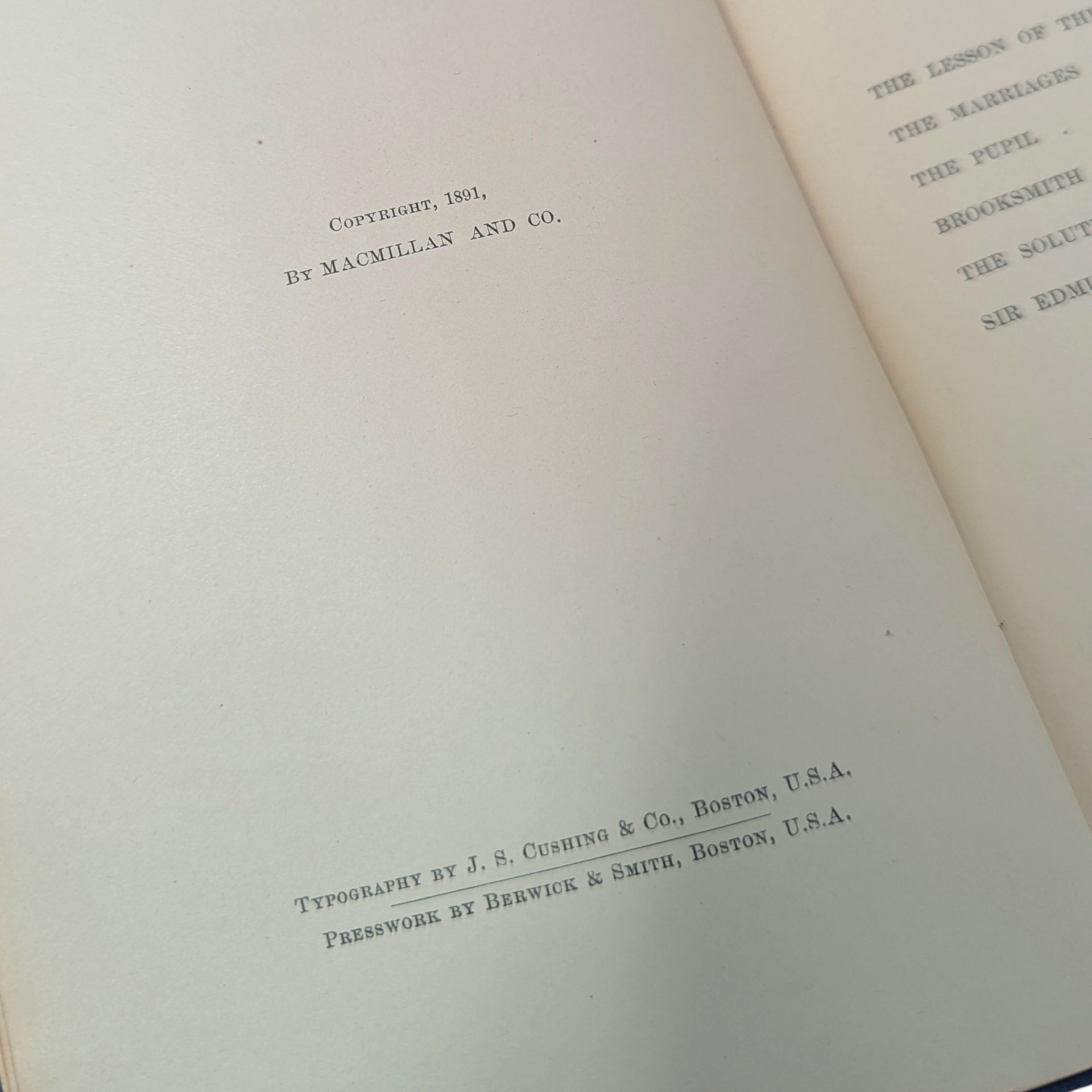1892 Macmillan The Lesson of the Master Henry James First Edition Hardcover Book