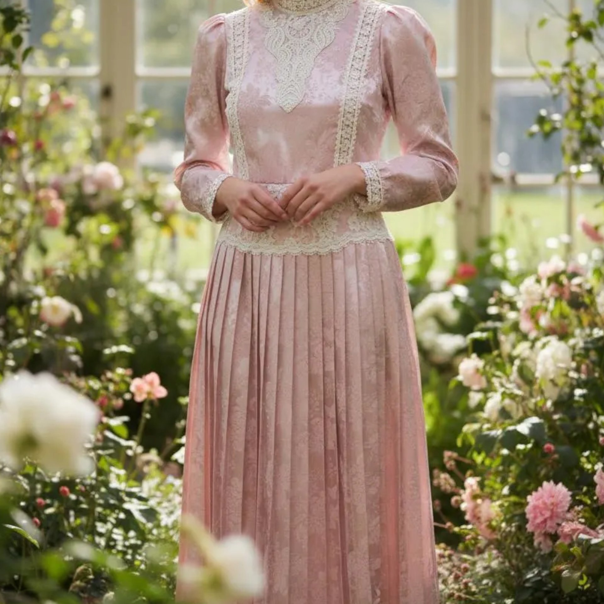 1980s Scott McClintock Pink Satin Jacquard Dress