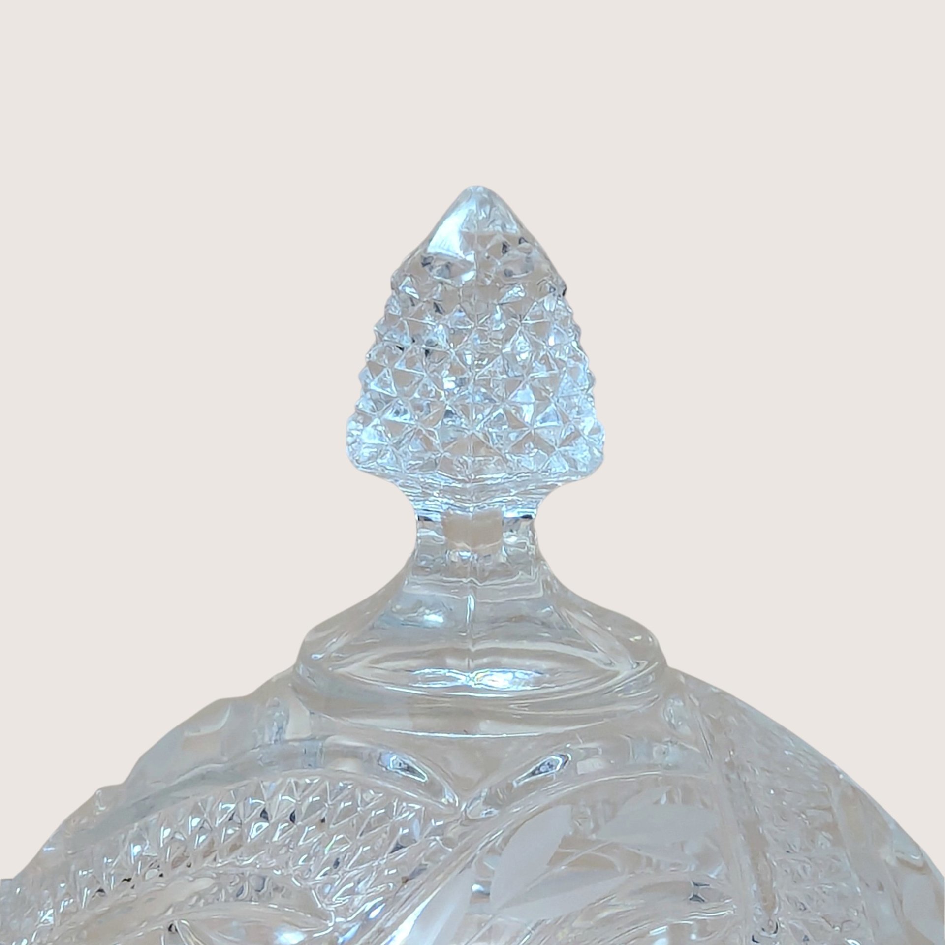 1960s Vintage Crystal Covered Candy Dish with Serpentine Pattern