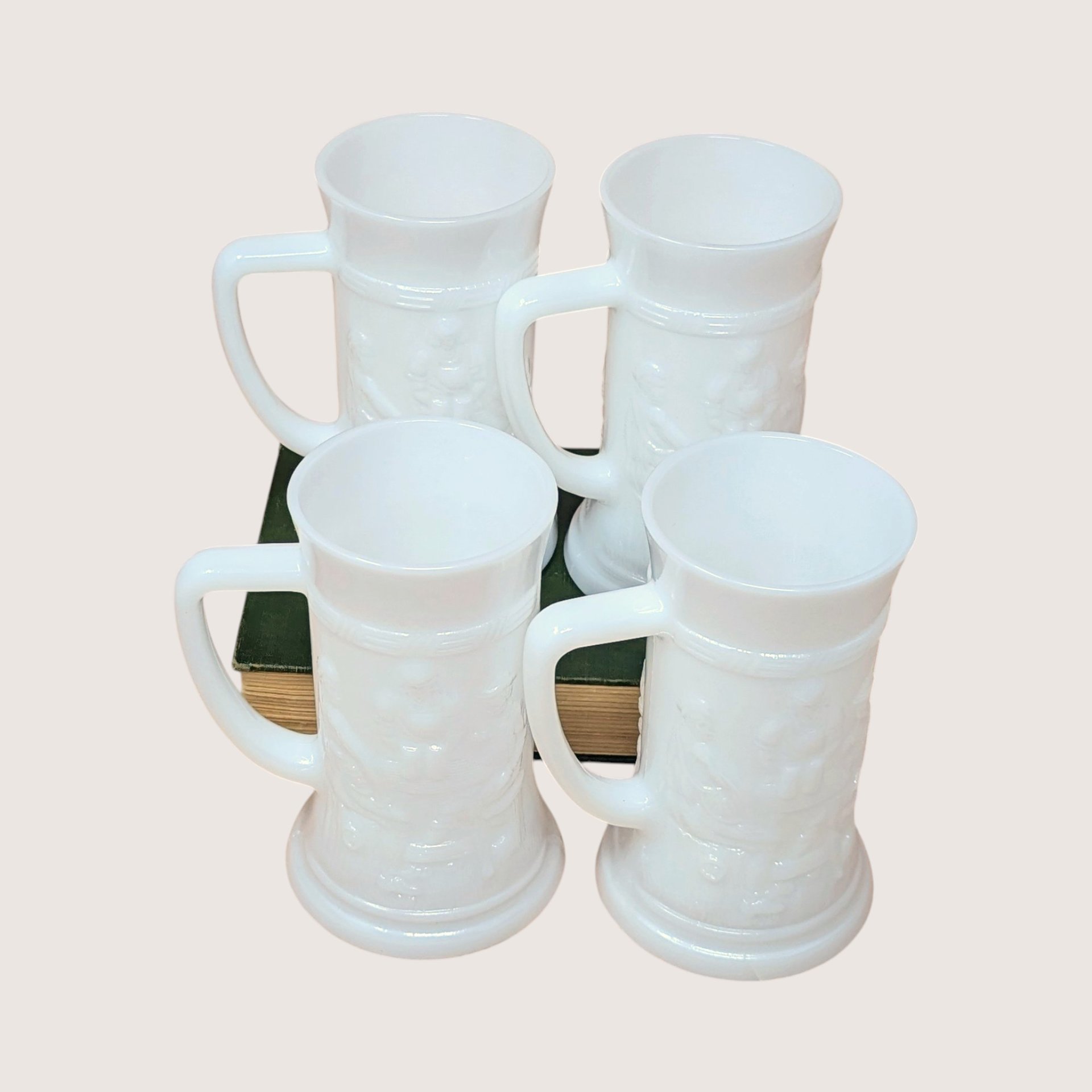 1970s Federal Glass Milk Glass Tavern Scene Stein Set