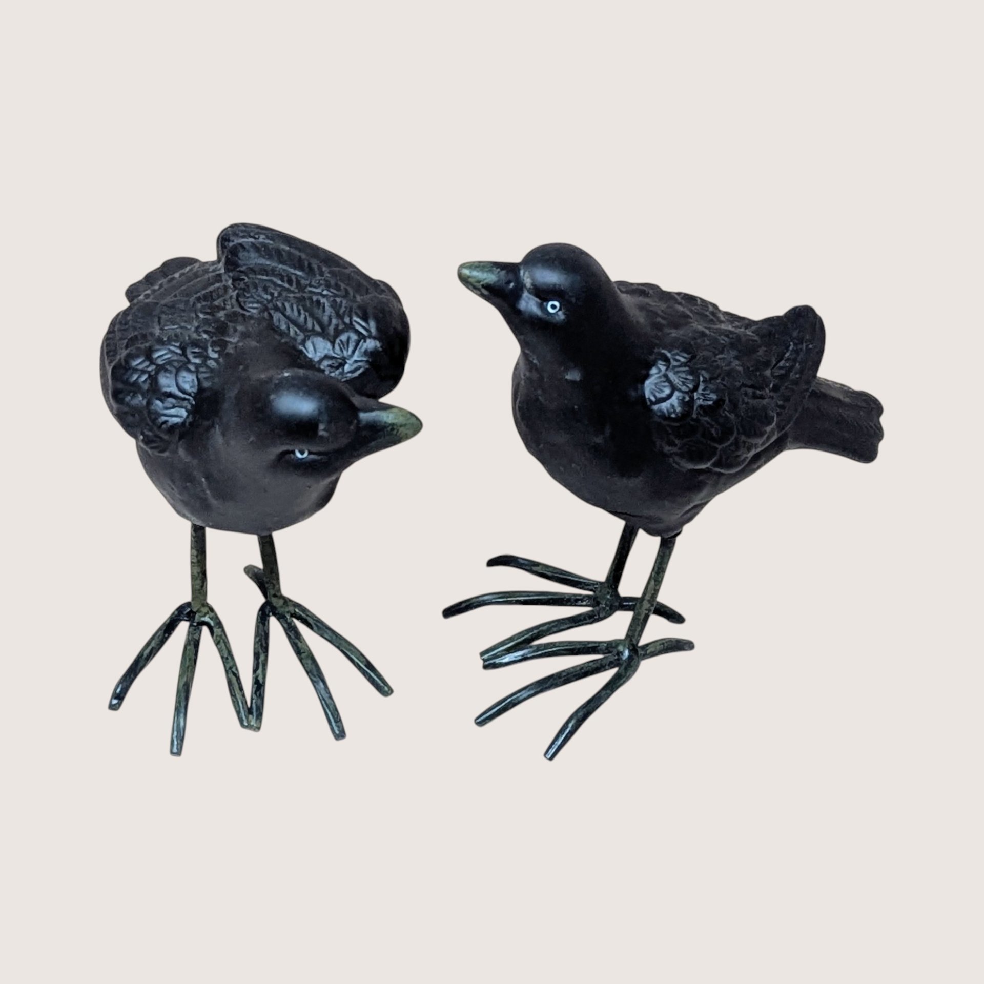 1990s Vintage Ceramic Crow Figurine Pair
