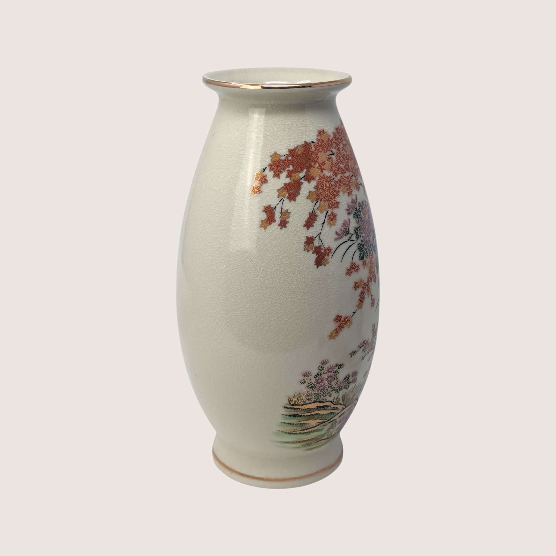 Vintage Japanese Satsuma Pheasant Floral Porcelain Vase